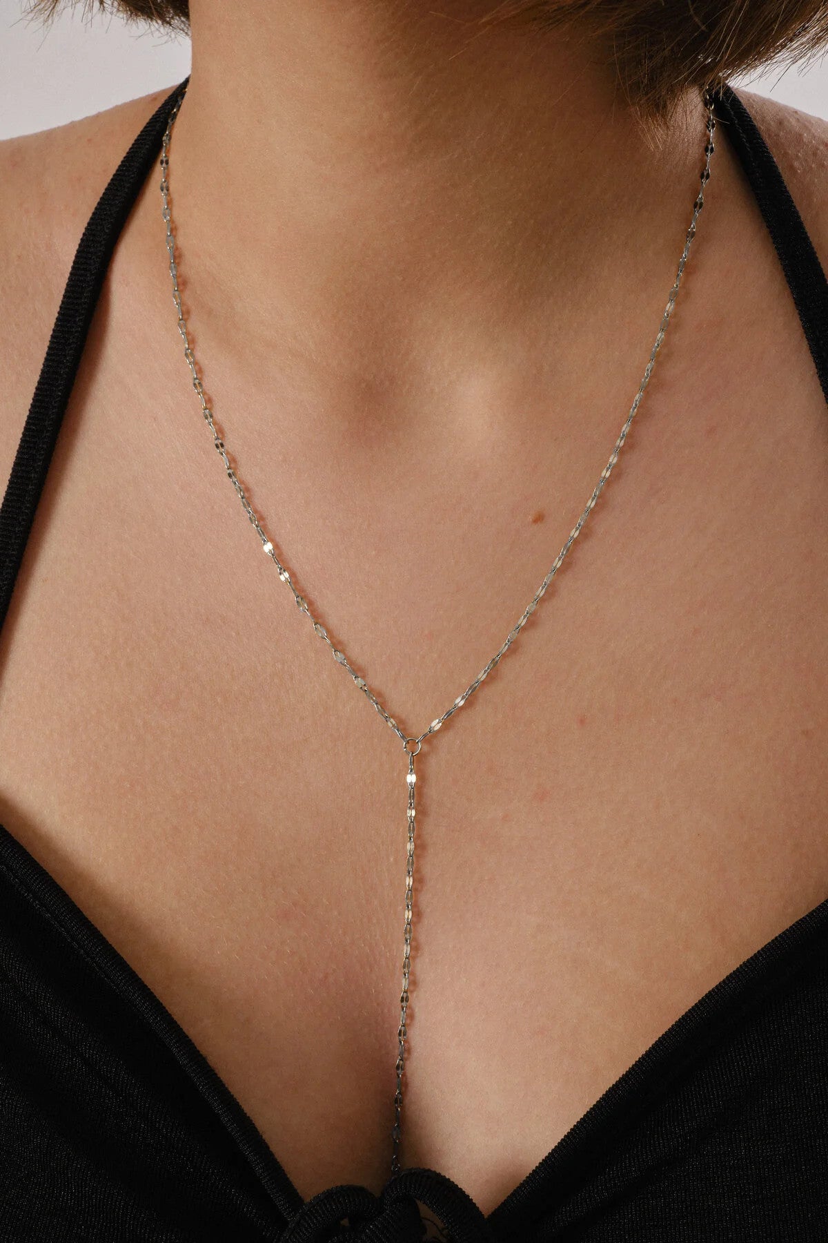 Çelik Dudak Y Kolye Aynalı Zincir Kolye 1mm Zarif Minimal 50cm