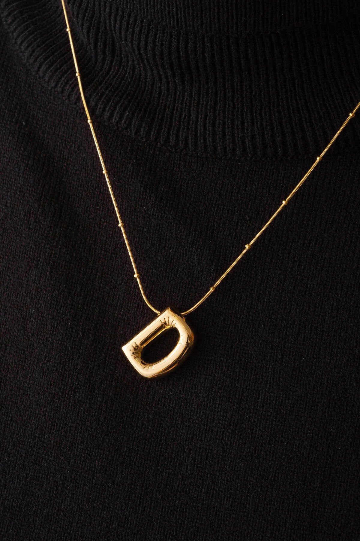 Çelik Harfli "D" Bubble Balon Kolye Balık Sırtı Toplu Zincir D Harfi 45cm