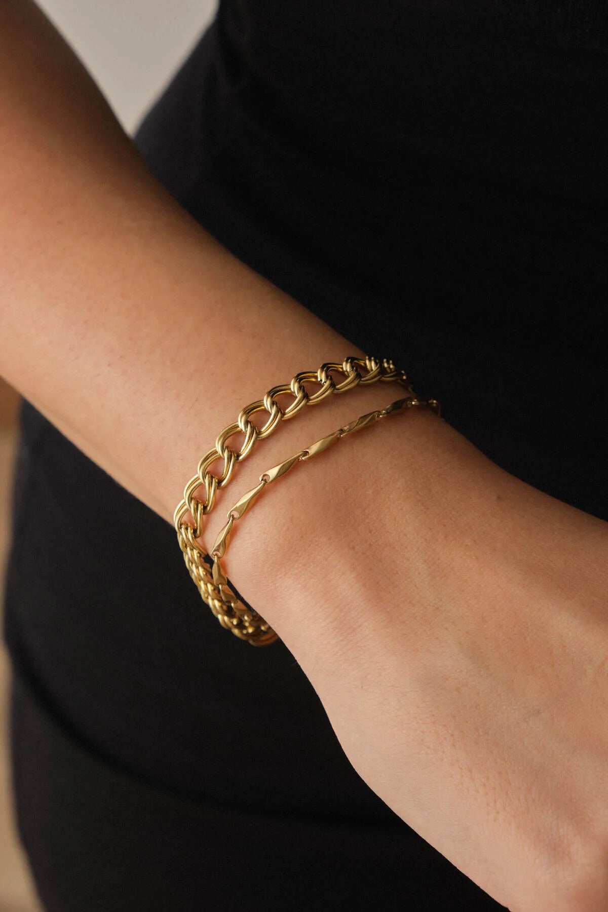 Çelik 2'li Kombin Küp Üçgen Ve Çift Halkalı Zincir Bileklik Kararmaz 17+4cm & 21cm