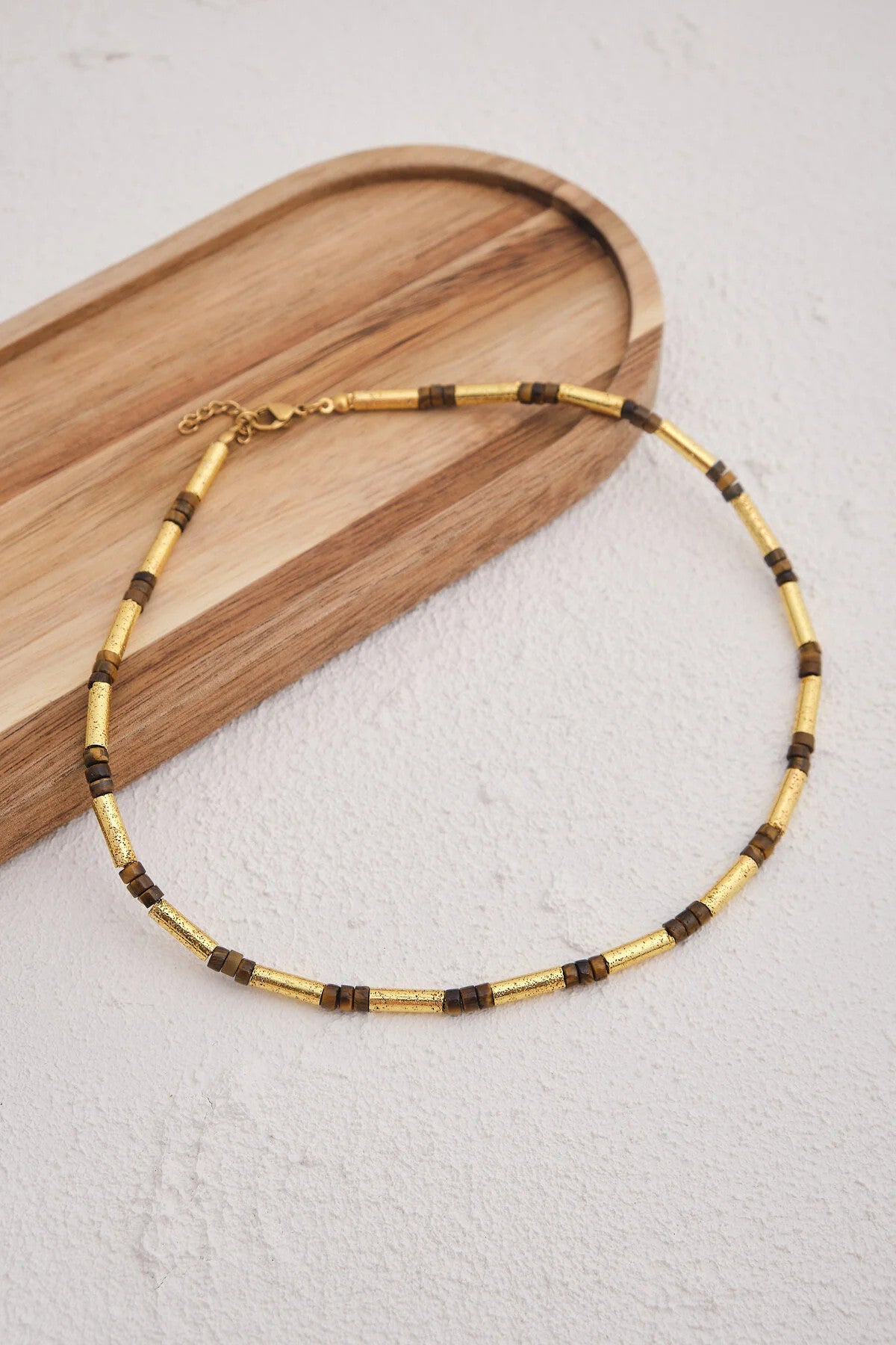 Lav Taşı ve Kaplan Gözü Doğal Taş Kolye 40cm+5cm El İşi Özel Yapım Gerçek Doğal Taş