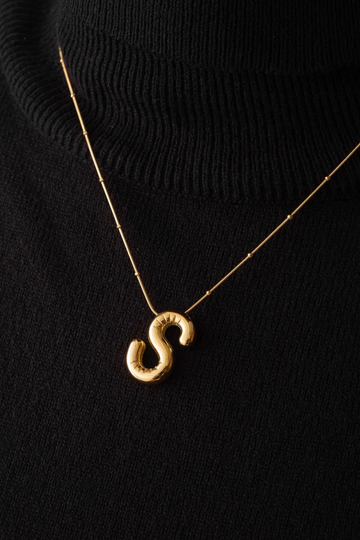 Çelik Harfli "S" Bubble Balon Kolye Balık Sırtı Toplu Zincir S Harfi 45cm