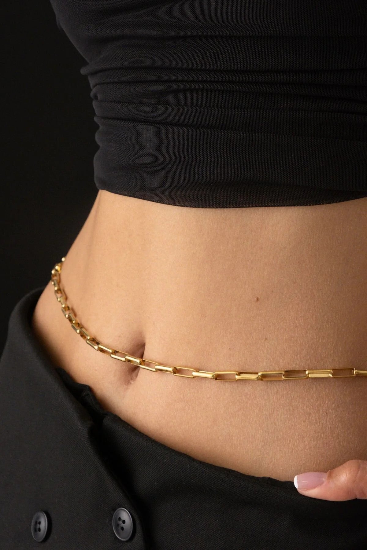 Çelik Dikdörtgen Bel Zinciri Denizde Yazın Günlük Kullanıma Uygun Kararmaz Zincir 60-75cm 6mm