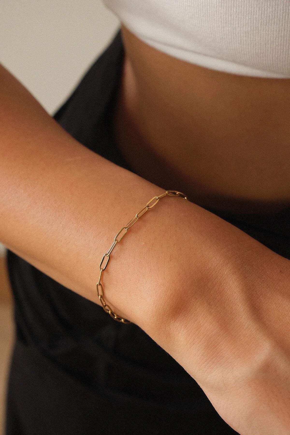 Çelik Ataç Oval Halka Zincir Bileklik Günlük Kullanıma Uygun Kararmaz Kablo Zincir 2mm 17cm+4cm&21cm