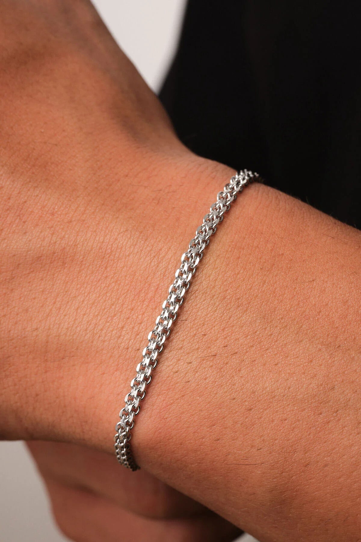 Çelik Örme Erkek Zincir Bileklik Forse Zincir Bileklik 3mm Kararmaz 20cm