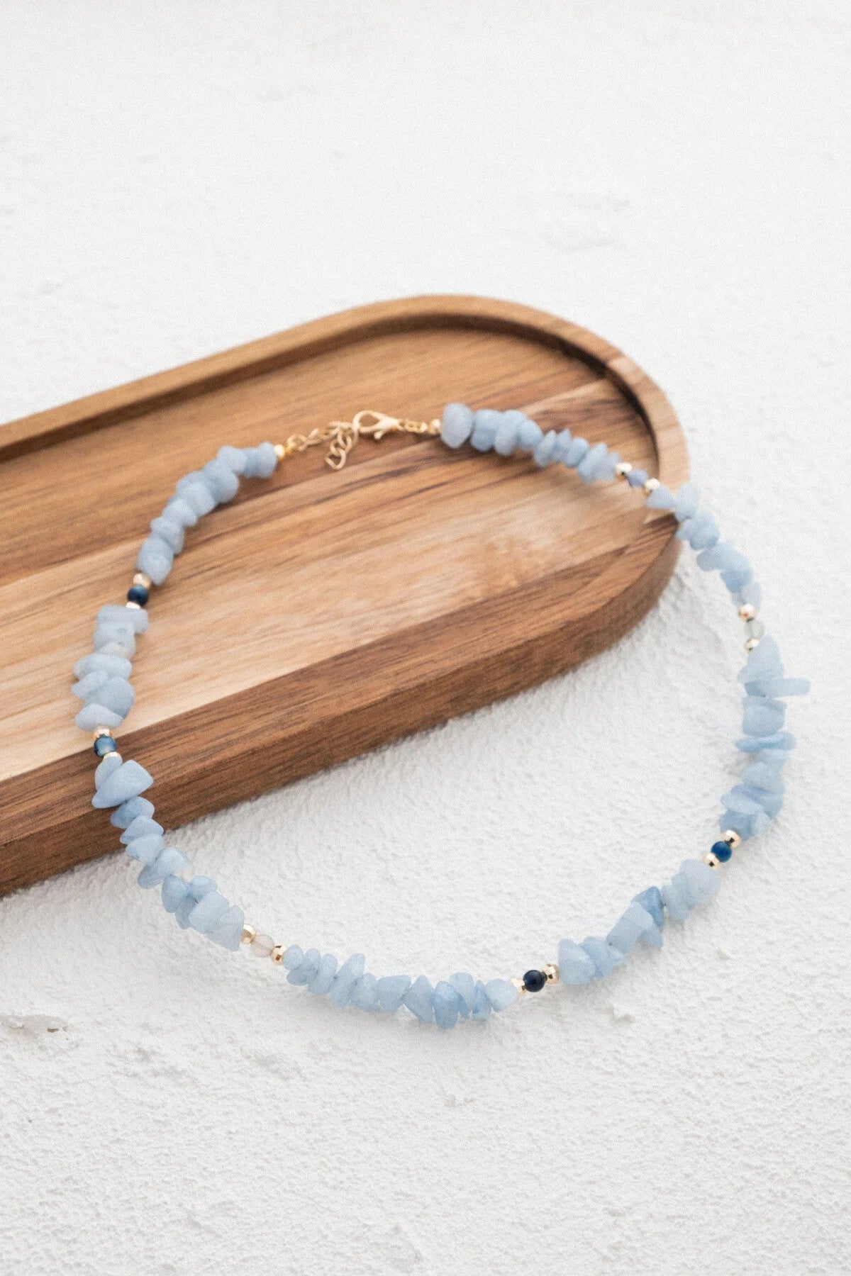 Akuamarin Doğal Kırık Taş Kolye 40cm El İşi Özel Yapım Akuamarin Taşı Chocker