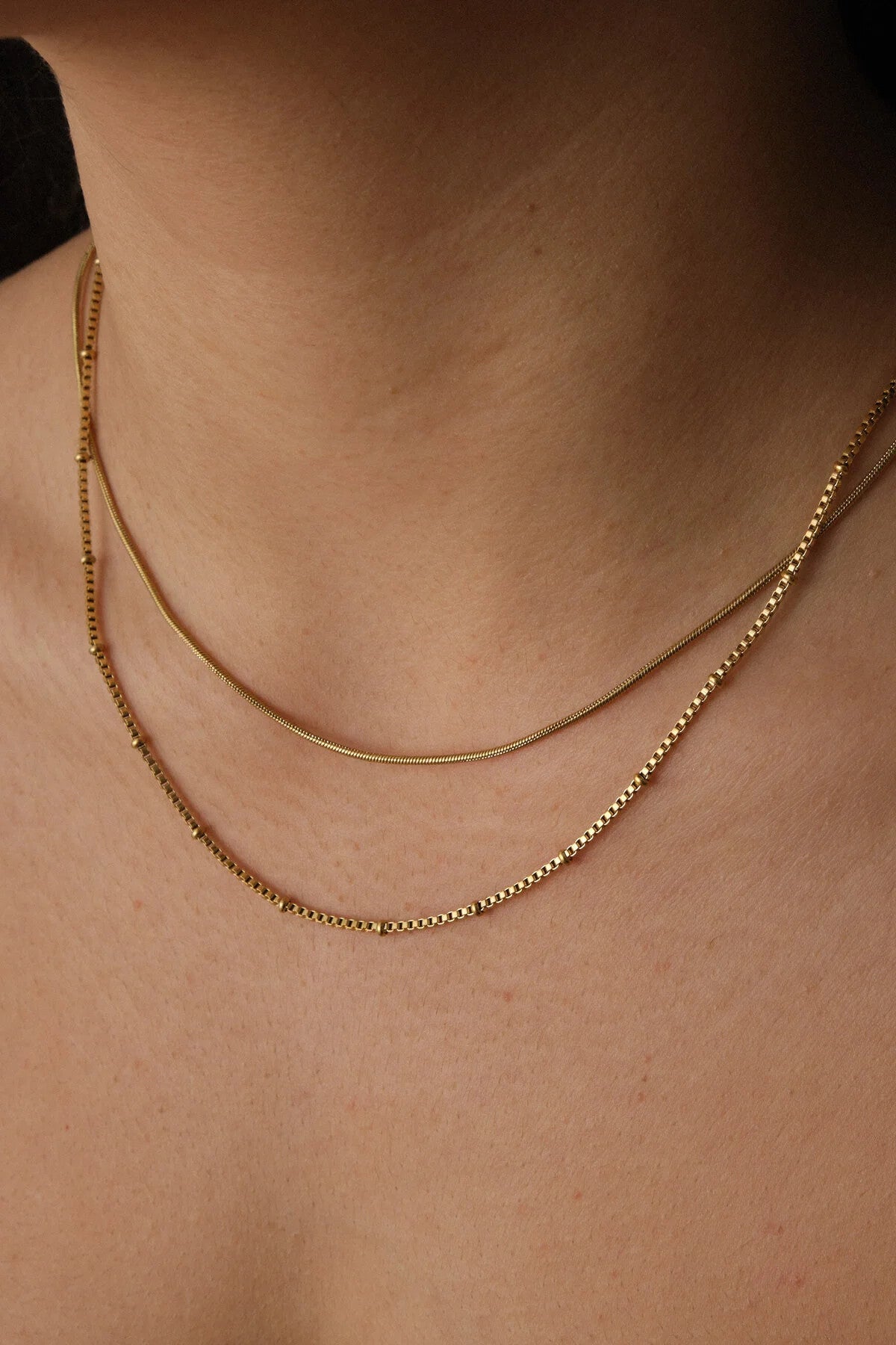 Çelik 2'li Kombin Toplu Kare ve İnce İtalyan Zincir Kolye Minimal Kararmaz 45+5cm