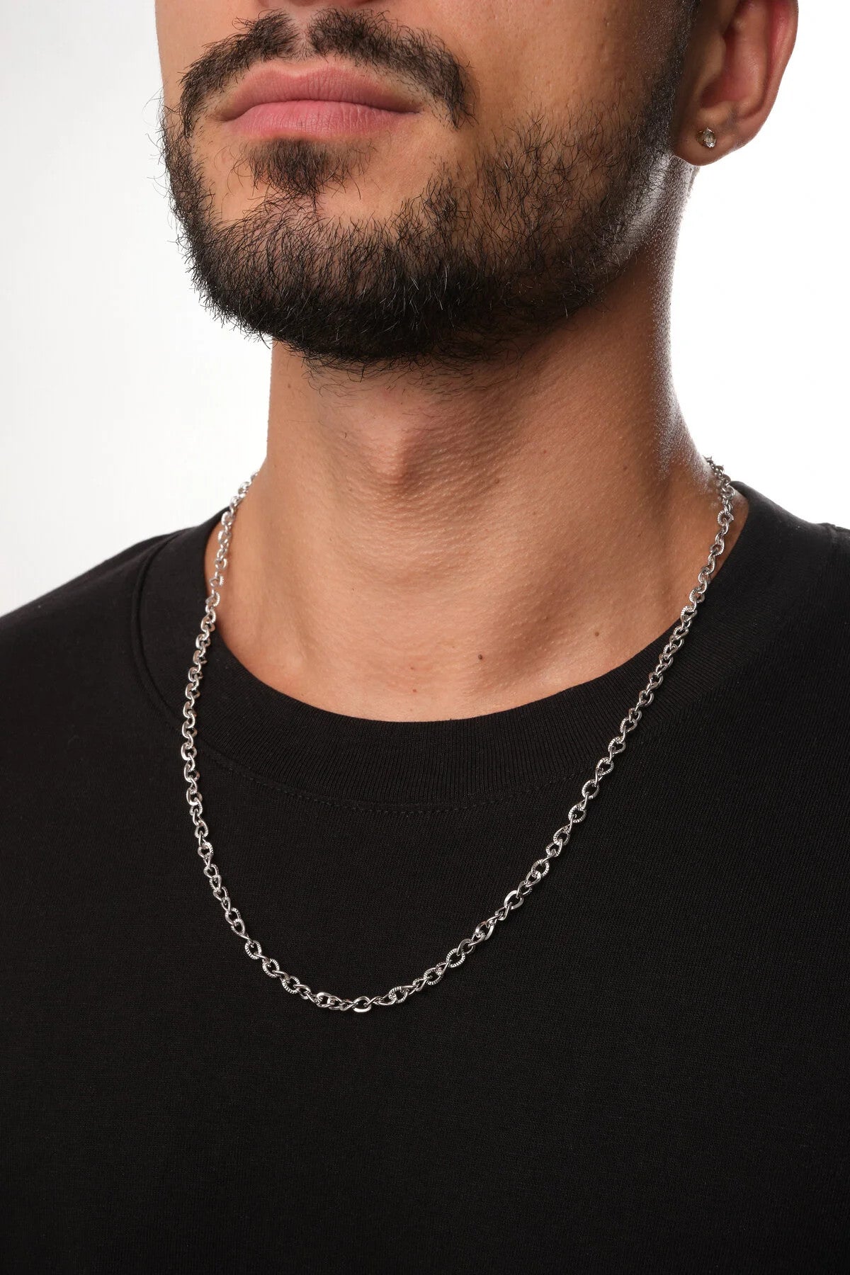 Çelik Dokulu Erkek Zincir Kolye Forse Zincir 4mm Kararmaz