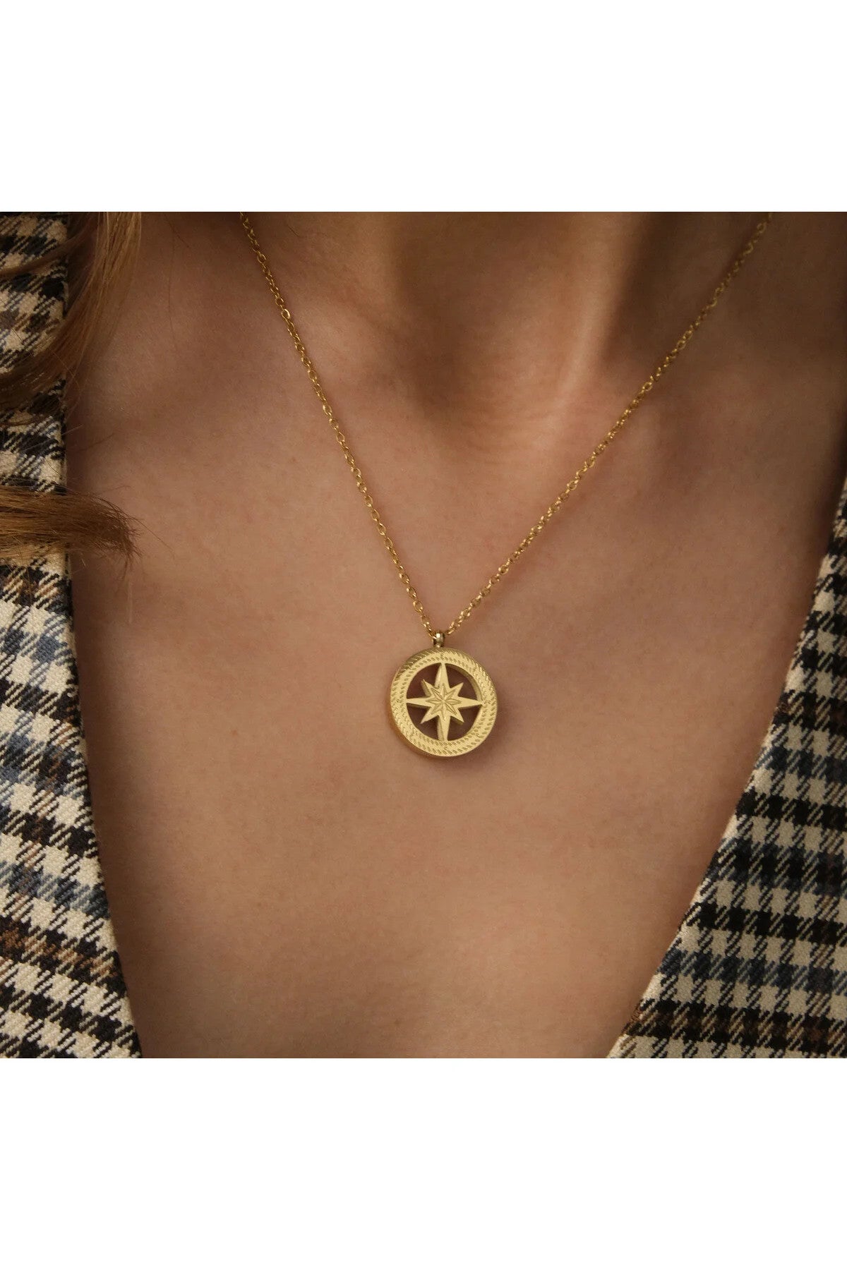 Çelik Pusula Kolye Kararmaz Denizci Kaptan Kolyesi