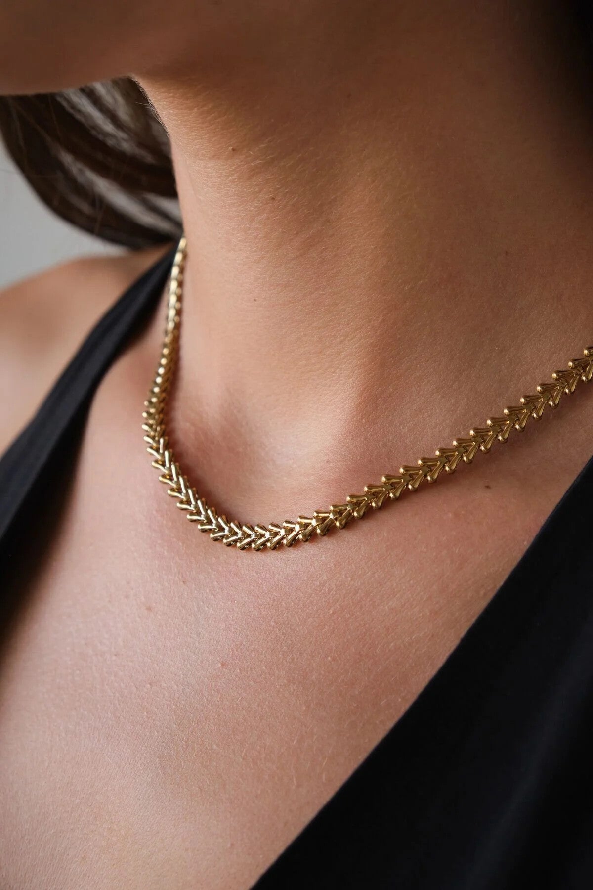 Çelik Balık Sırtı Zincir Kolye Kararmaz Başak Model Kolye 40cm+5cm