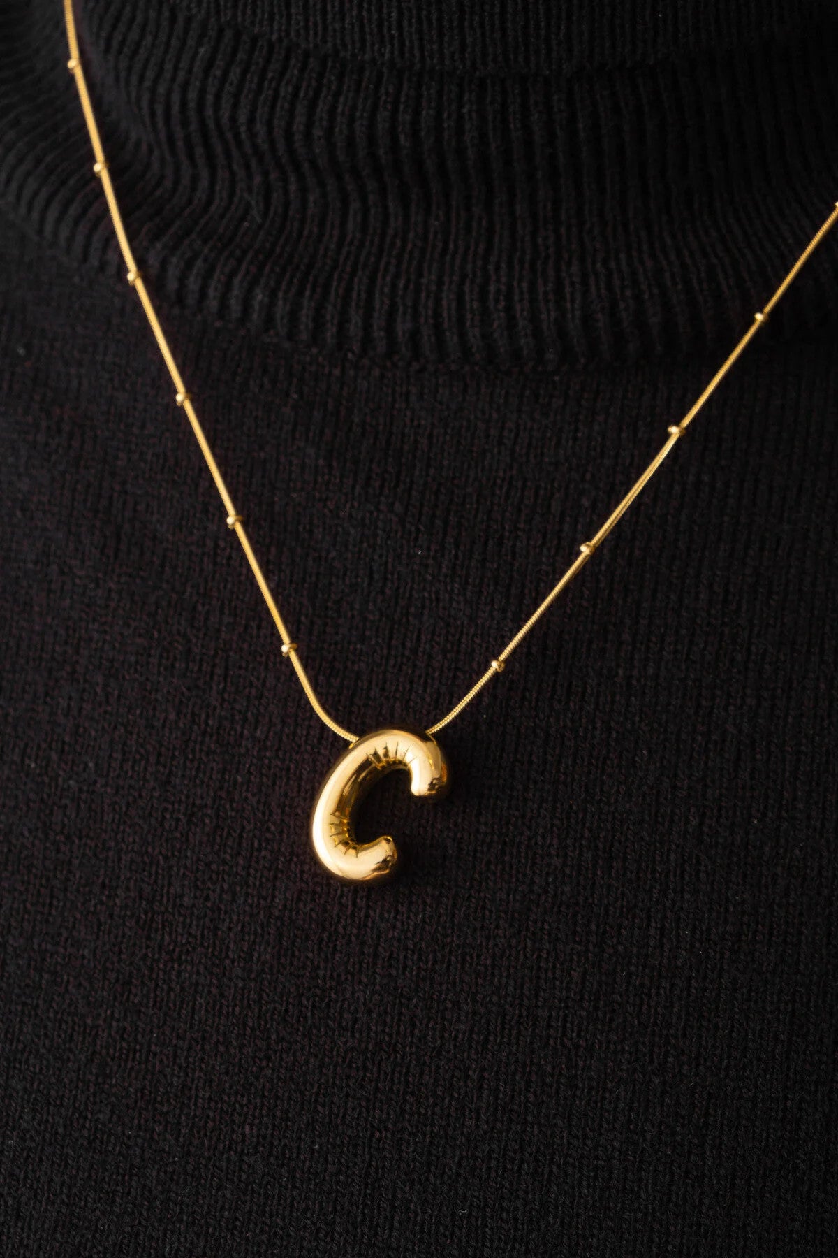 Çelik Harfli "C" Bubble Balon Kolye Balık Sırtı Toplu Zincir C Harfi 45cm