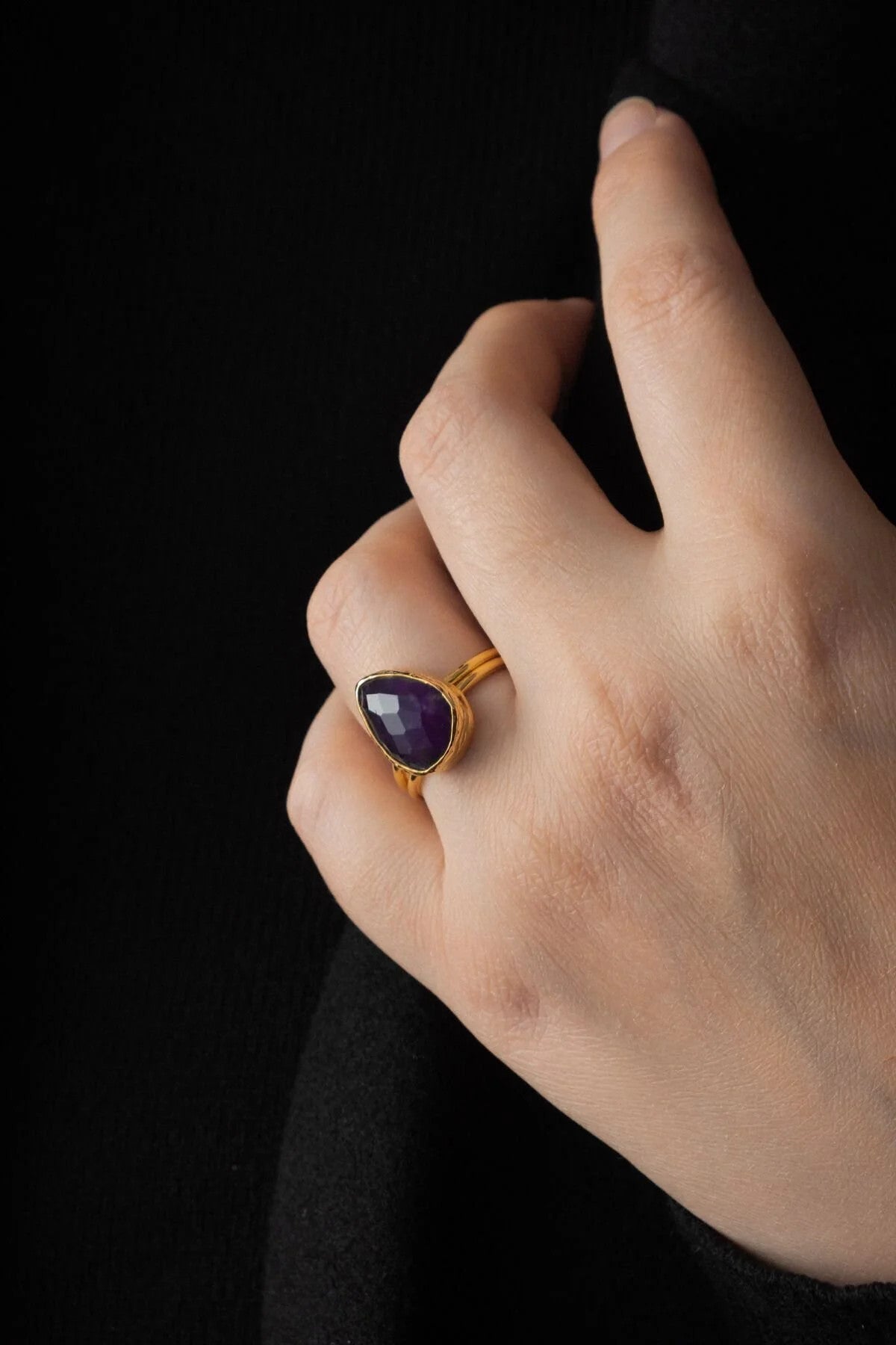 Ametist Doğal Taş Yüzük Ayarlanabilir El İşi Özel Yapım Ametist Taşı Yüzük