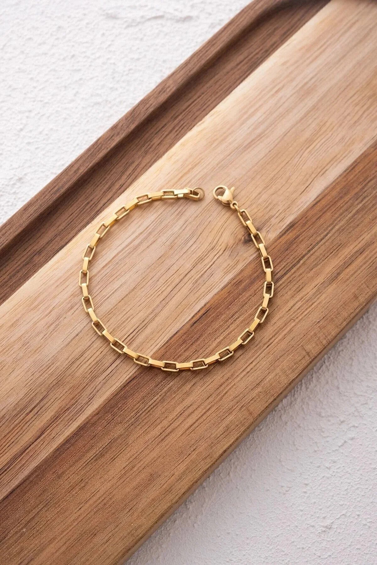 Çelik Dikdörtgen Erkek Zincir Bileklik 3mm Kararmaz 20cm