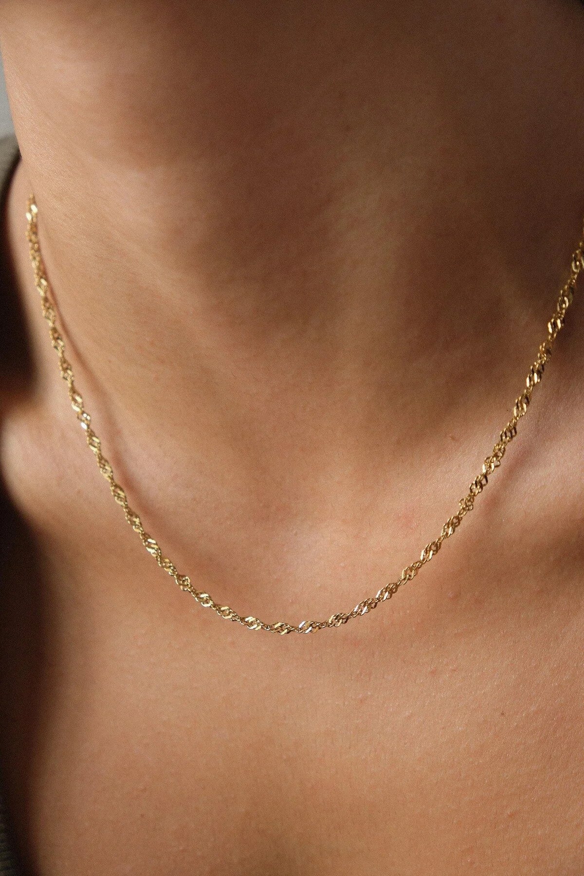 Çelik Singapur Zincir Kolye İnce İthal Singapur Sarma Burgu Zincir 2mm Zarif Minimal