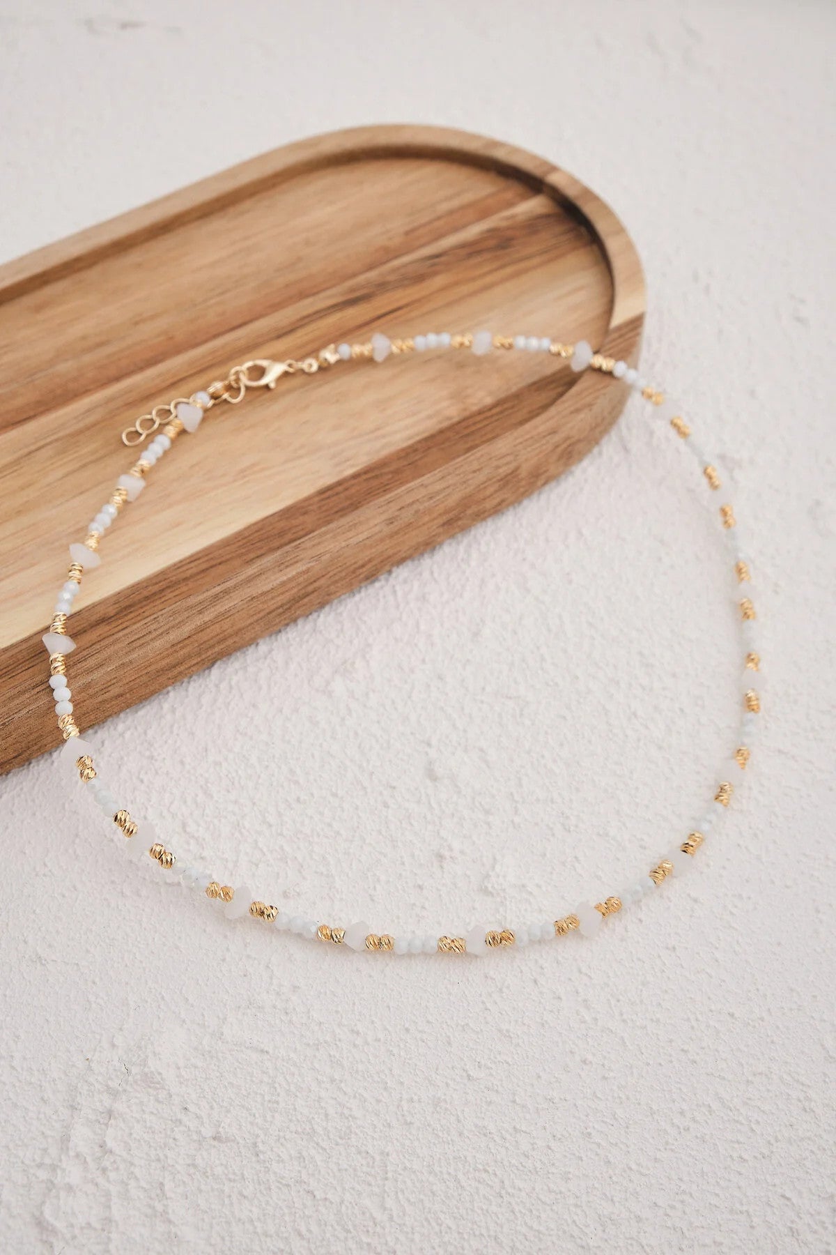 Kristal Kuvars Doğal Taş Kolye 40cm+5cm El İşi Özel Yapım Gerçek Kuvars Taşı