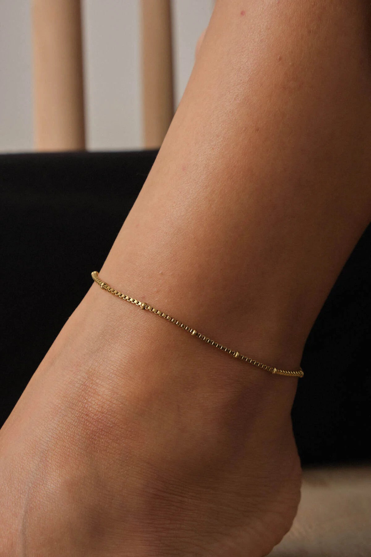 Çelik Toplu Kutu Kare Zincir Halhal Minimal Kararmaz 22+4cm 1mm