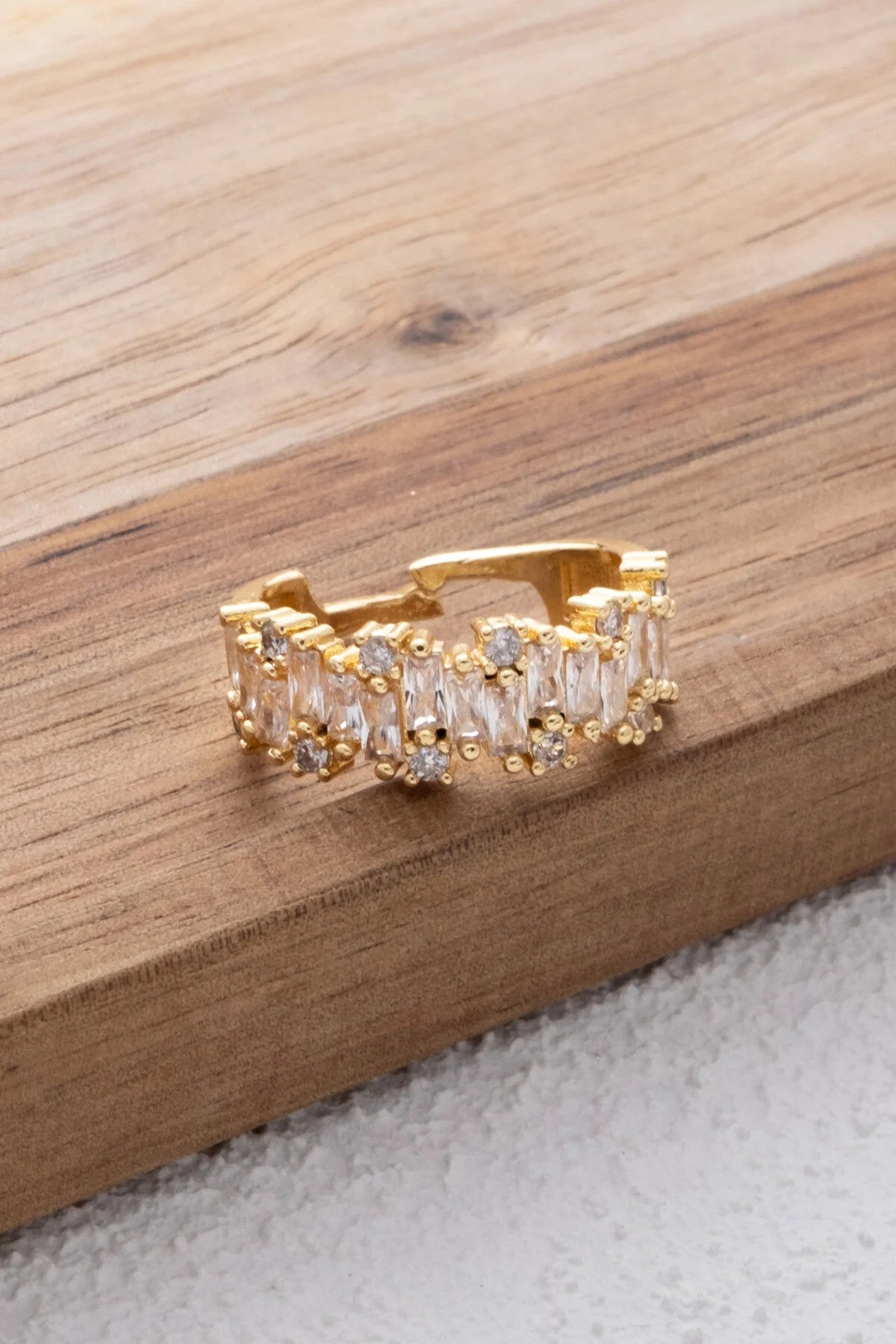 Baget Taşlı Yüzük Beyaz Zirkon Taşlı Yarım Tur Free Size Ayarlanabilir