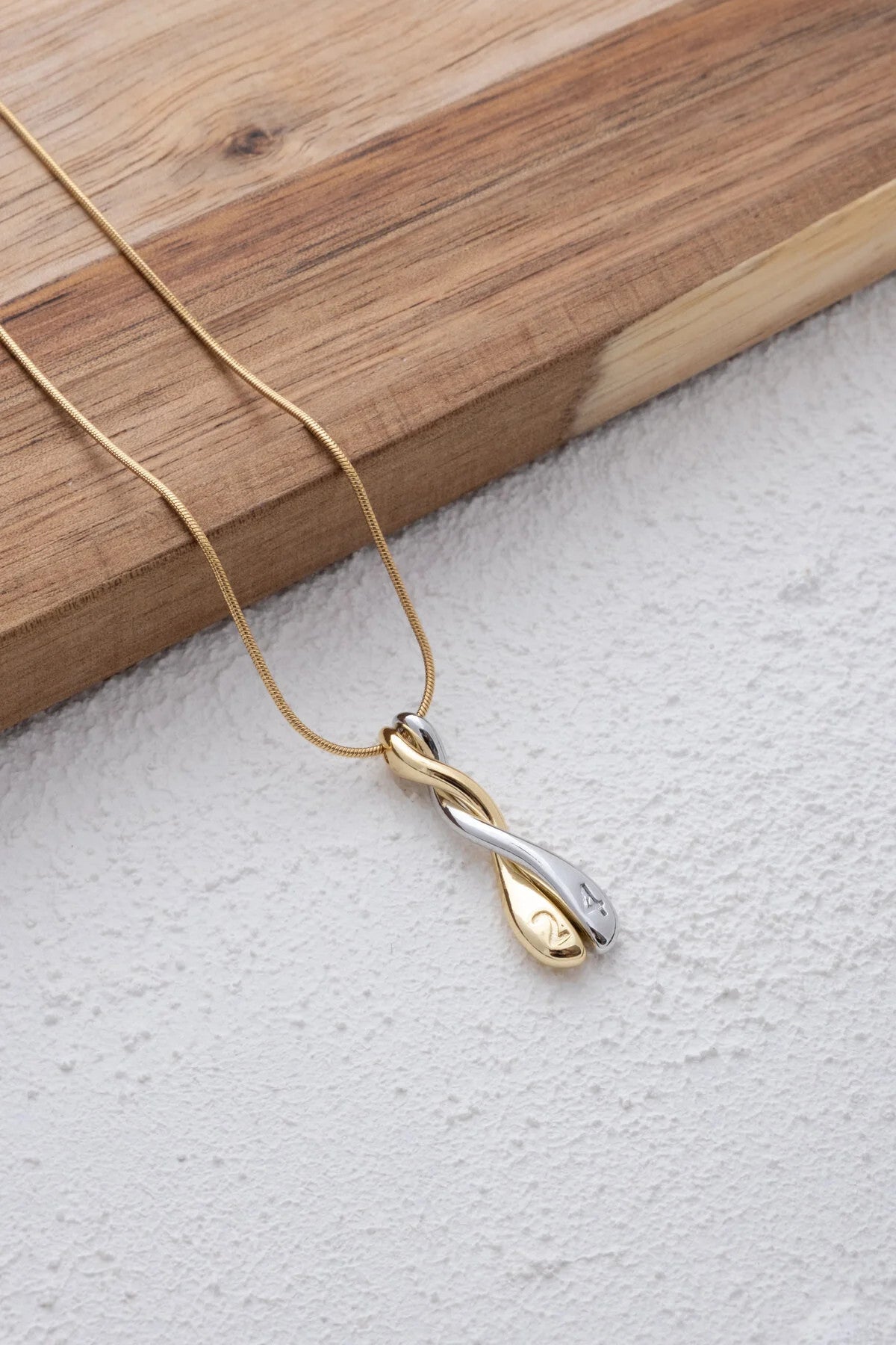 Çelik 24 Sayılı Kolye Kararmaz Sarmal Kolye Çift Renkli 45 cm