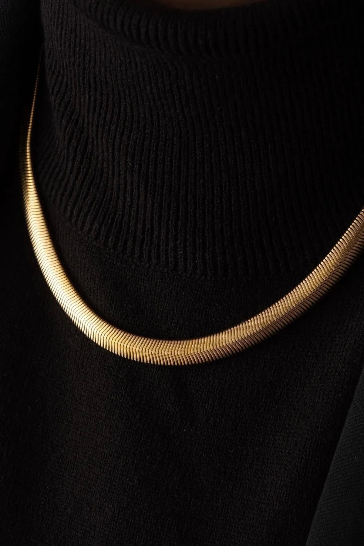 Çelik Kalın Yılan Kolye Balık Sırtı Yassı Zincir Kolye 5 mm Kararmaz 40cm+6cm