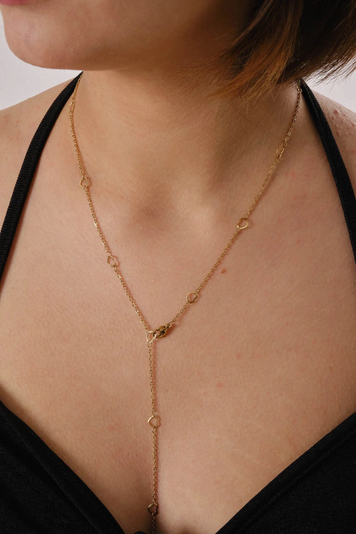 Çelik Kalp Y Kolye Zincir Ayarlanabilir Kolye 1mm Zarif Minimal 45cm