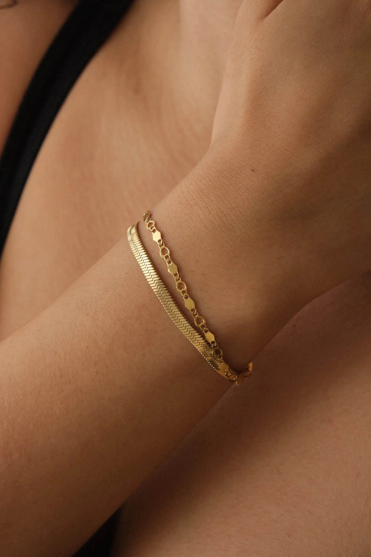 Çelik 2'li Kombin İtalyan ve Kalpli Altıgen Zincir Bileklik Minimal Kararmaz 17+4cm