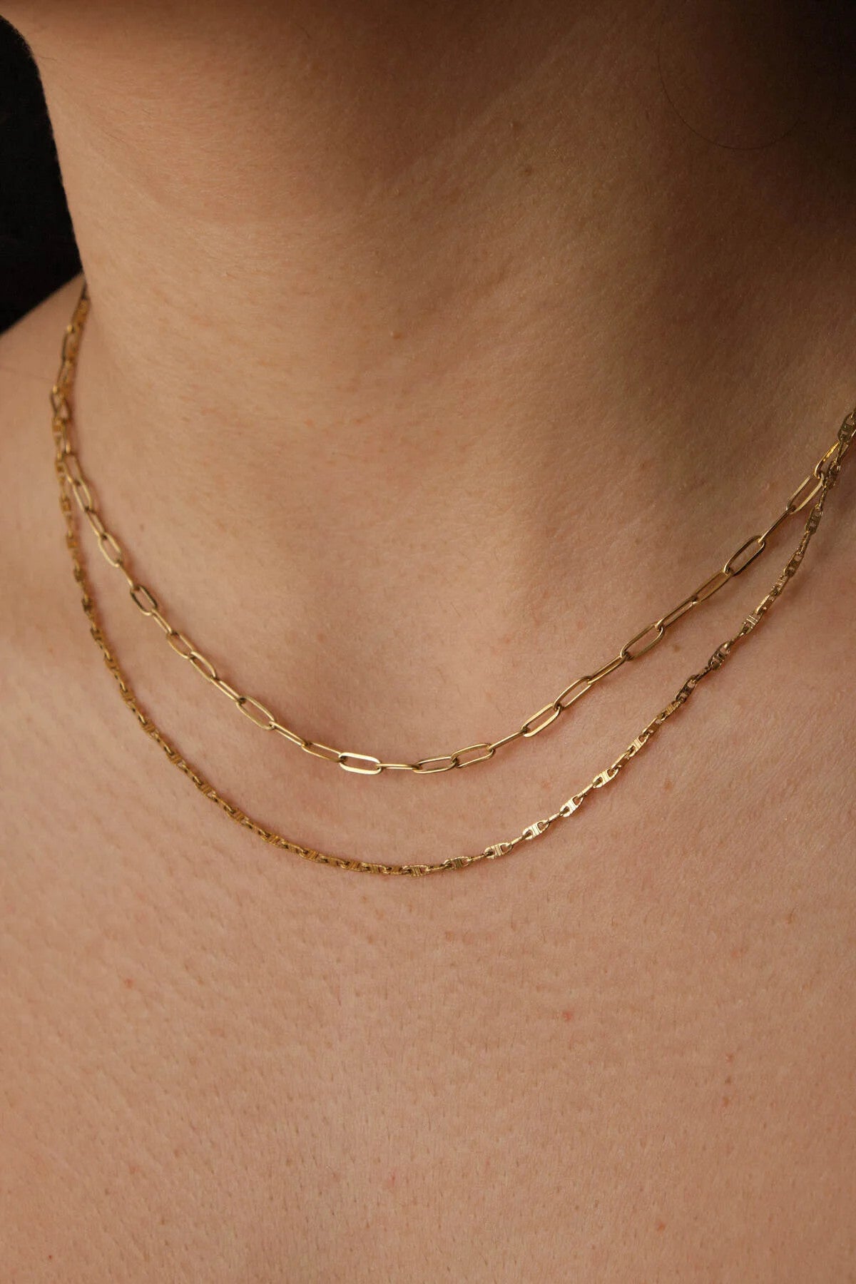 Çelik 2'li Kombin Ataç ve Dokulu Fermuar Zincir Kolye Minimal Kararmaz 45+5cm