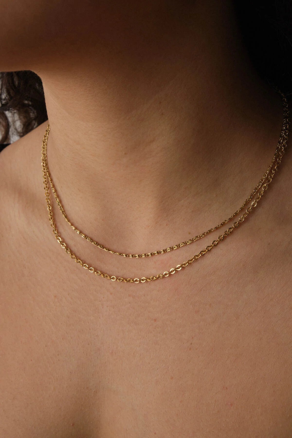 Çelik 2'li Kombin Salyangoz ve Dokulu Halat Zincir Kolye Minimal Kararmaz 45cm