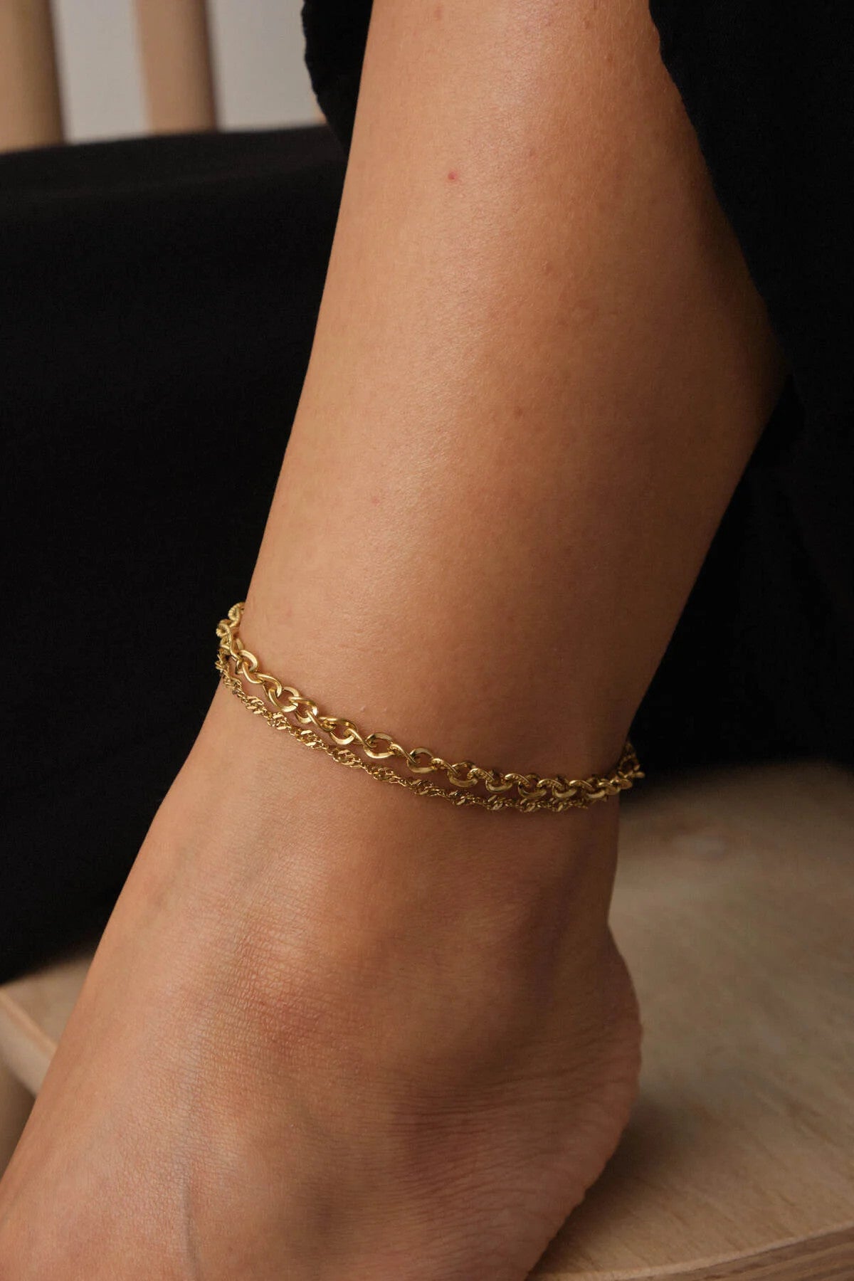 Çelik 2'li Kombin Singapur ve Dokulu Sarmal Zincir Halhal Minimal Kararmaz 22+4cm