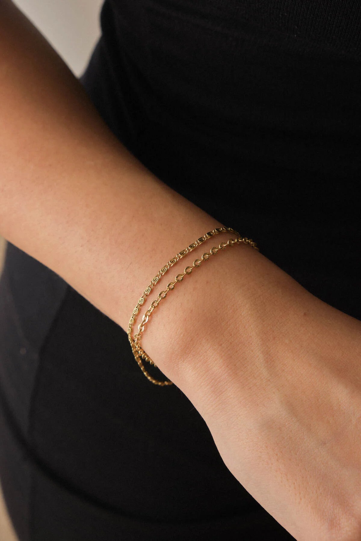 Çelik 2'li Kombin Salyangoz ve Dokulu Halat Zincir Bileklik Minimal Kararmaz 17+4cm