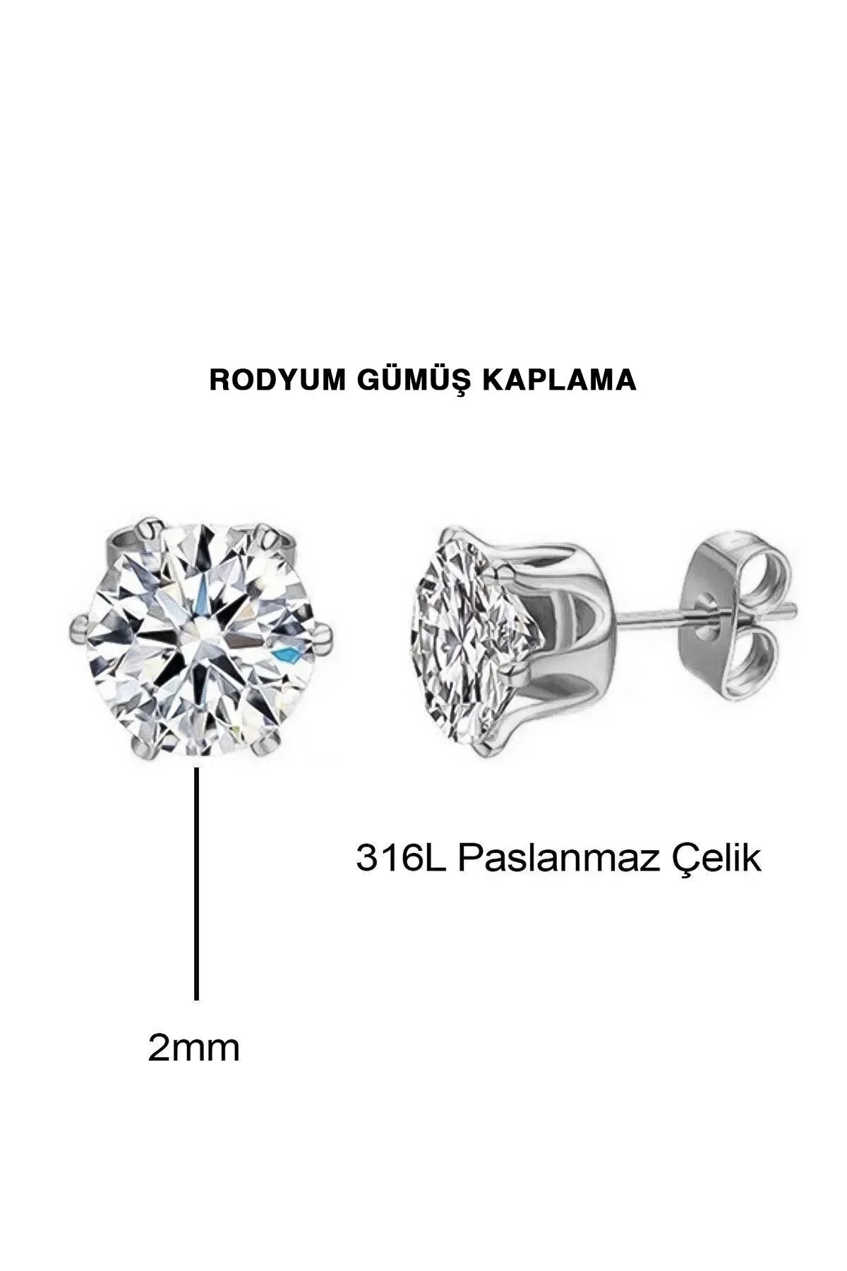 Çelik Tek Taş Küpe 18K Altın Kaplama Tek Taşlı Paslanmaz Çelik Küpe 2mm