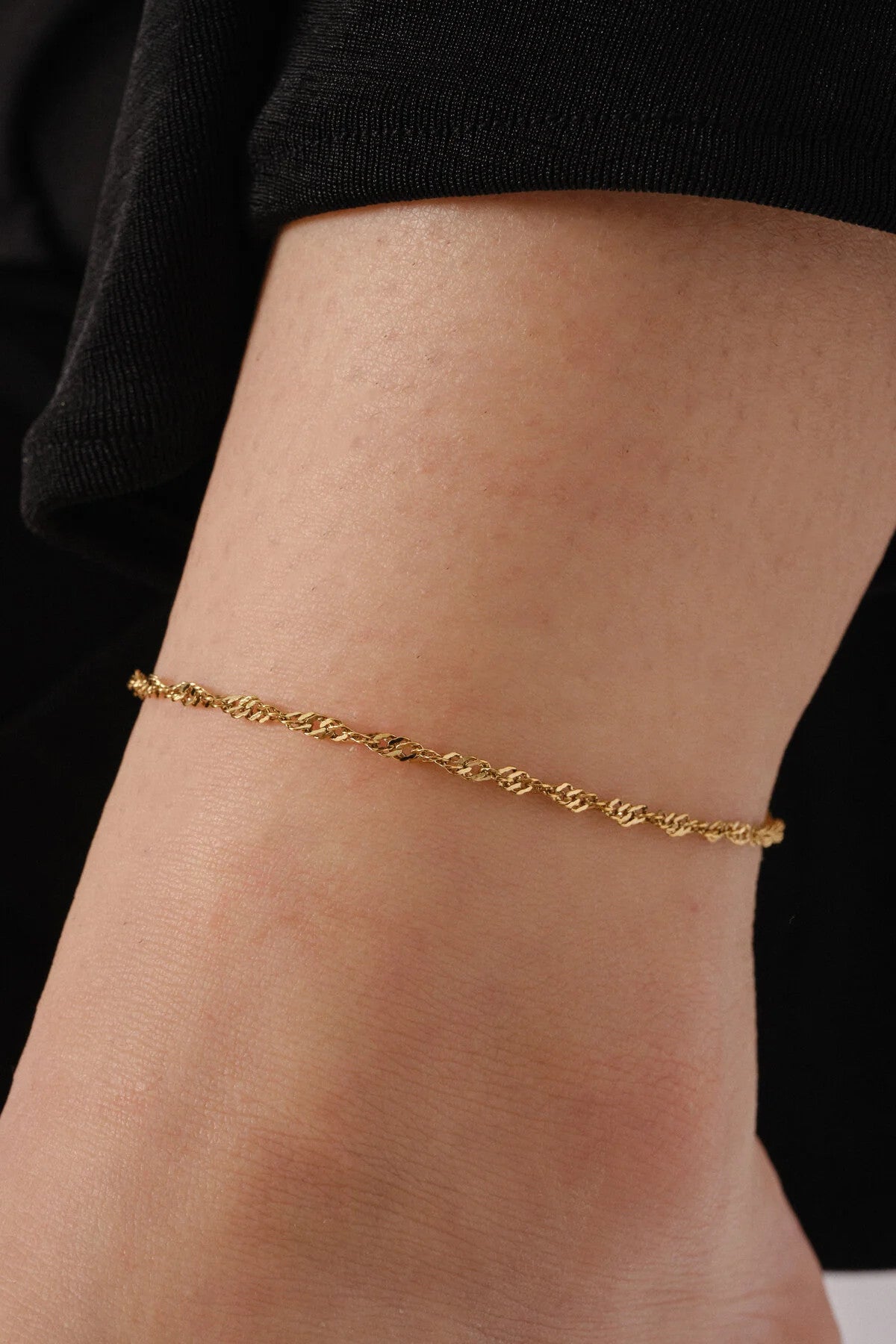 Çelik Singapur Zincir Halhal Denizde Günlük Kullanıma Uygun Kararmaz Sarma Burgu 2mm 22cm+4cm