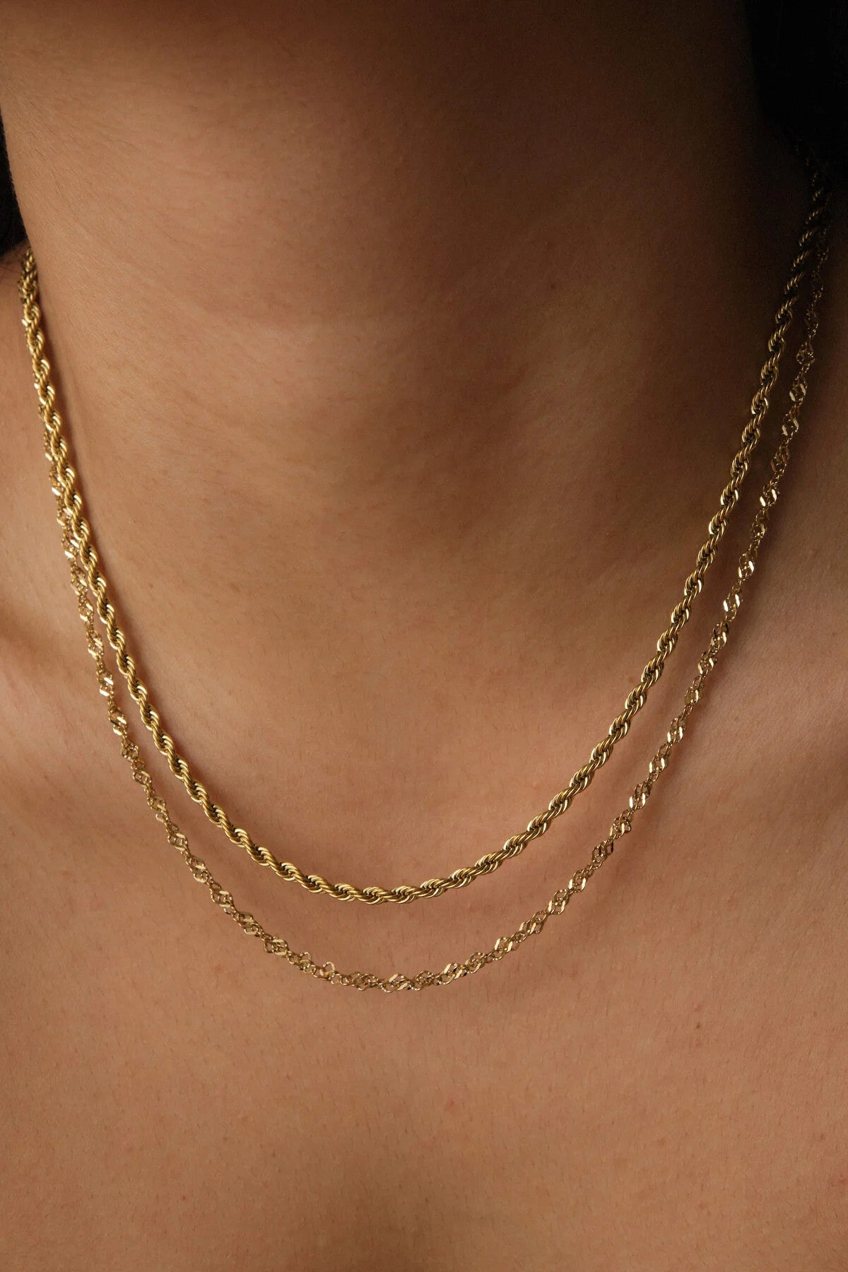 Çelik 2'li Kombin Singapur ve Burgu Zincir Kolye Minimal Kararmaz 45cm