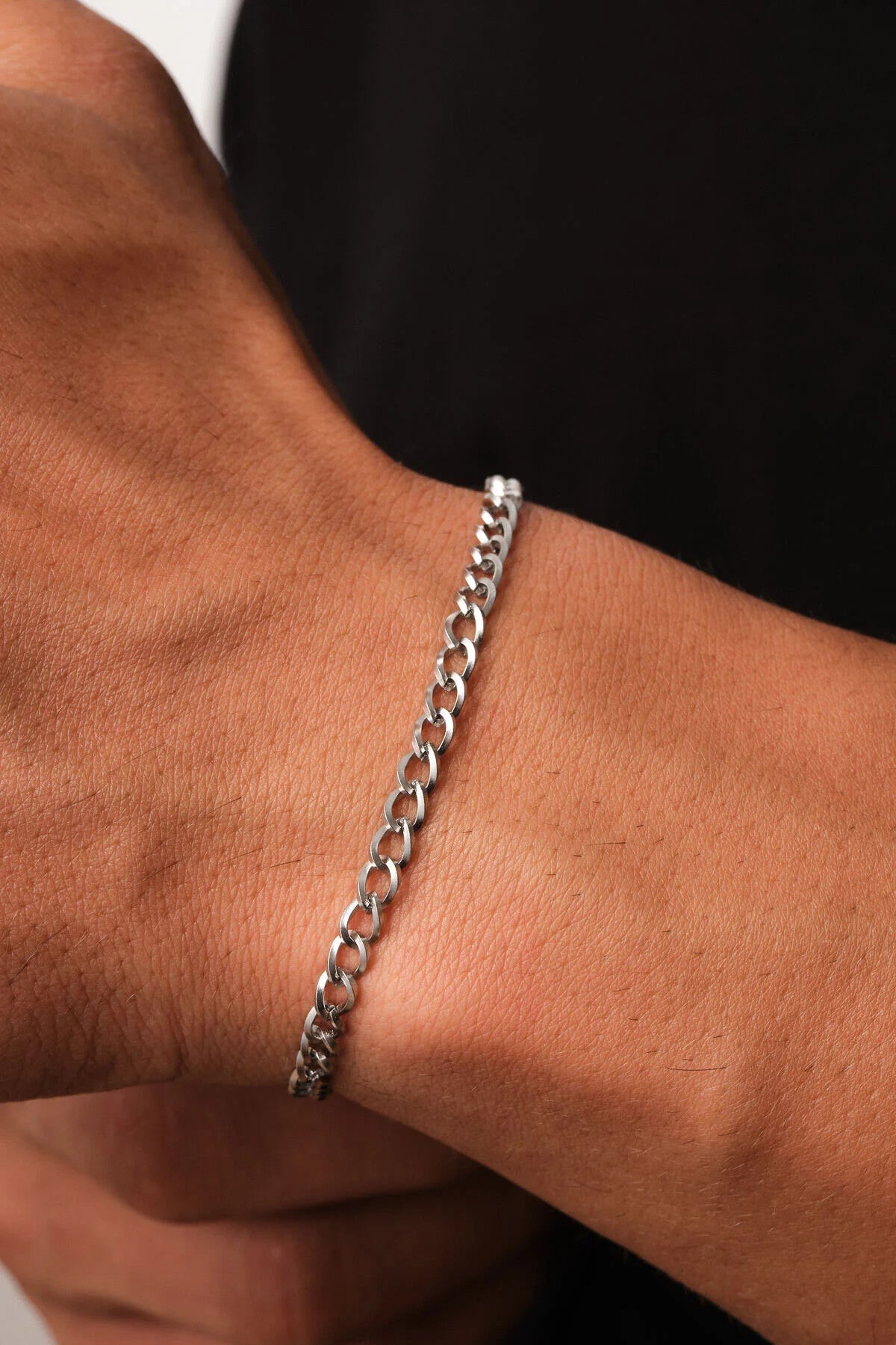 Çelik Klasik Kalın Erkek Zincir Bileklik 4mm Kararmaz 20cm