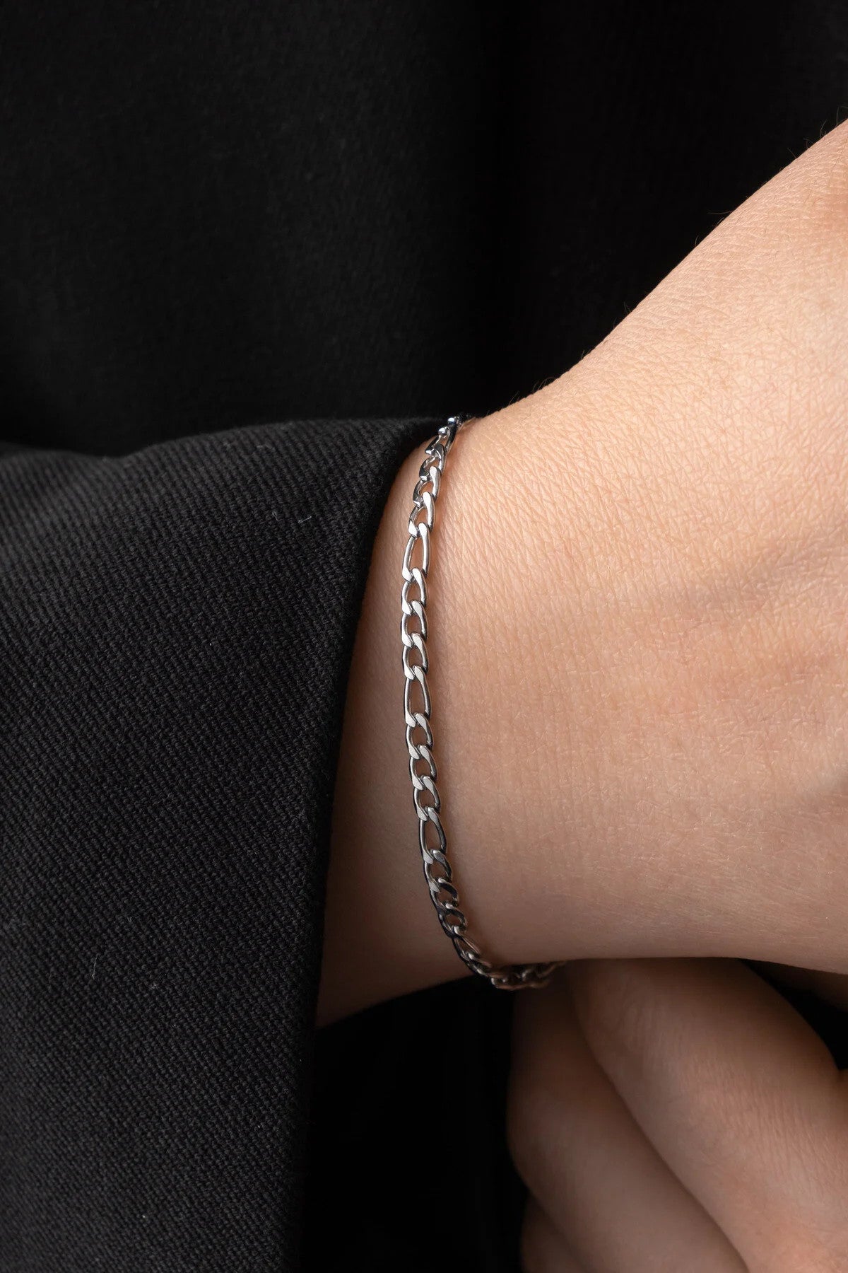 Çelik Ince Figaro Zincir Bileklik 3mm Kararmaz Unisex 17cm+4cm&21cm