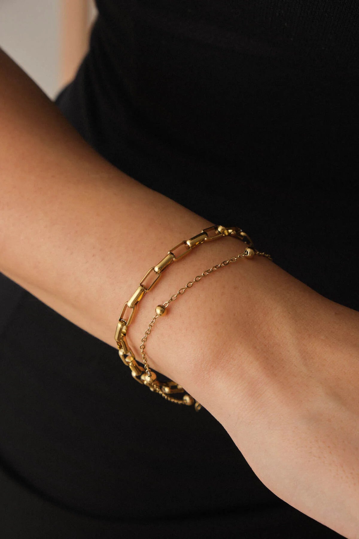 Çelik 2'li Kombin Toplu ve Ataç Dikdörtgen Zincir Bileklik Minimal Kararmaz 17+4cm & 21cm