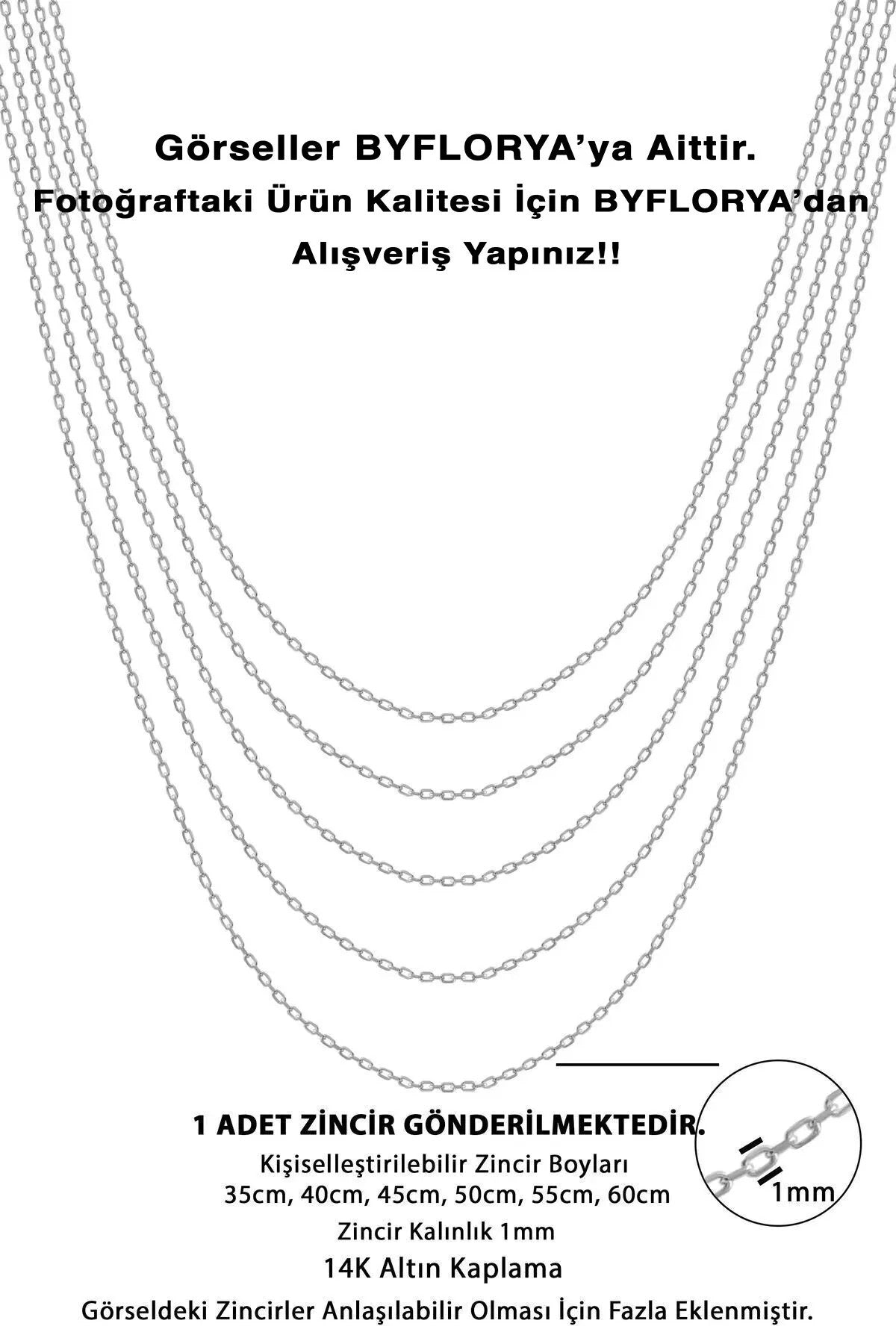 Çelik Forse Klasik Zincir Kolye Kararmaz 1mm Kişiselleştirilebilir Ölçüler Altın, Gümüş, Rose