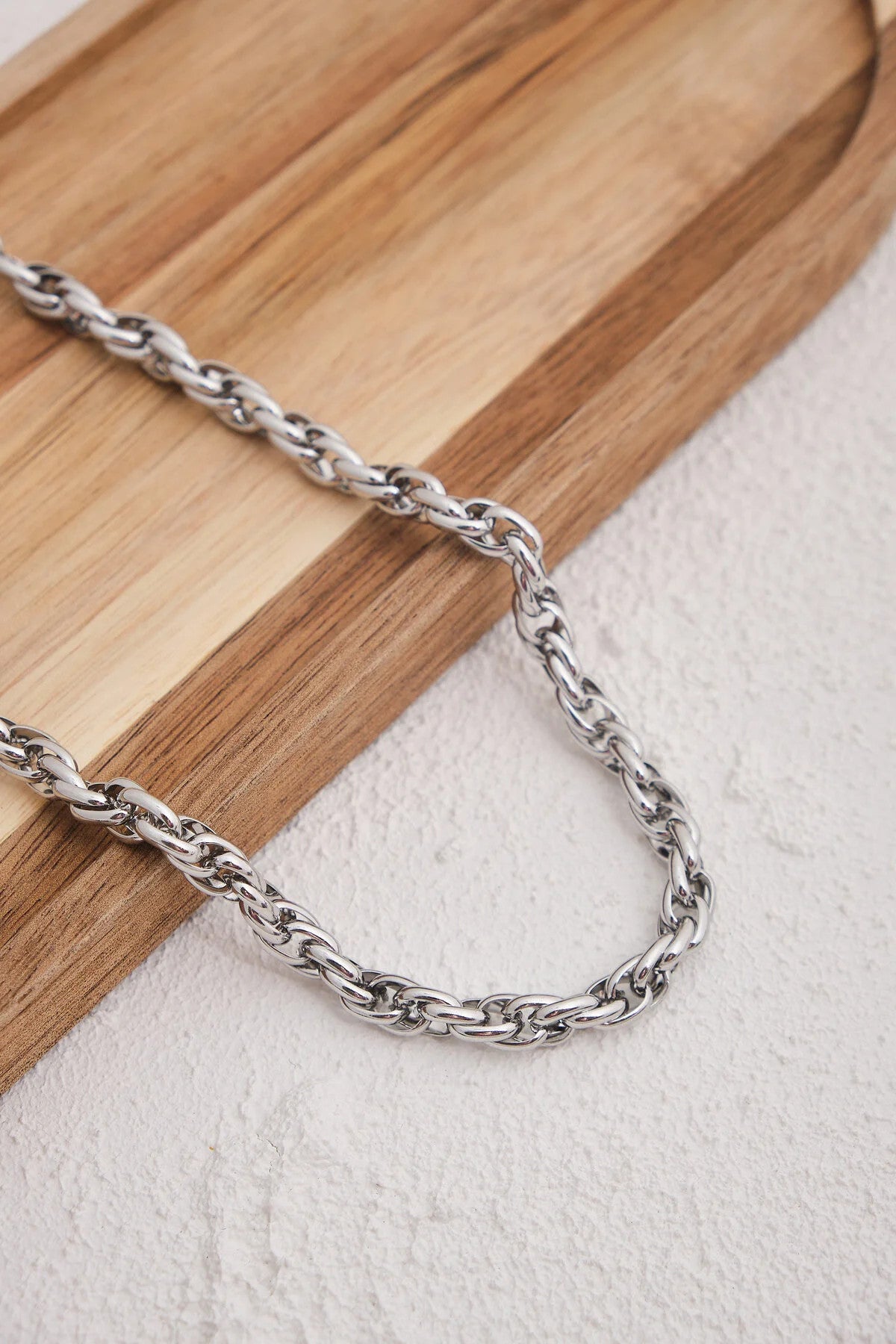 Çelik Burgu Zincir Kolye Büyük Geçmeli Kolye 5mm Kararmaz