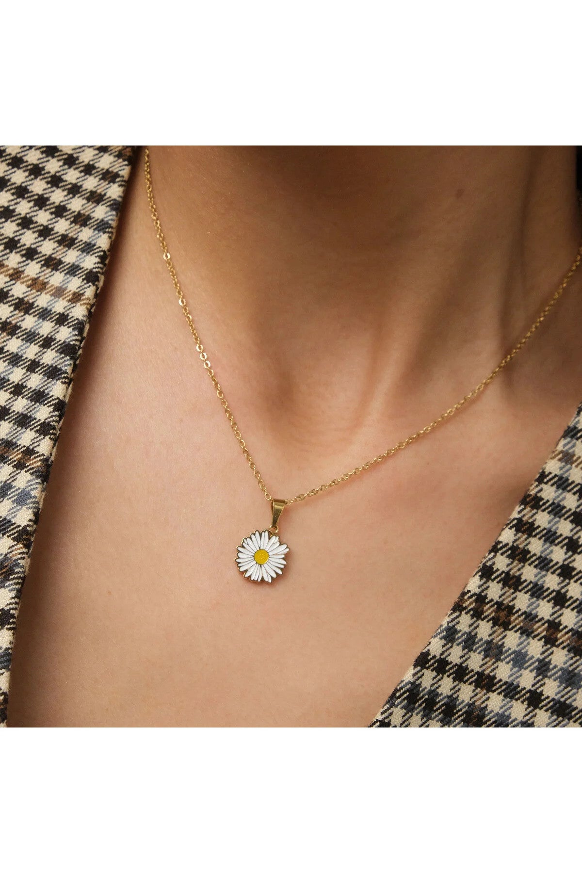 Çelik Mineli Papatya Kolye Kararmaz