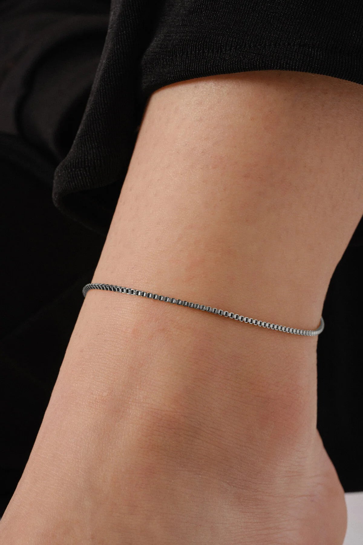 Çelik Kutu Kare Zincir Halhal Denizde Günlük Kullanıma Uygun Kararmaz İnce Box Zincir 1mm 22cm+4cm