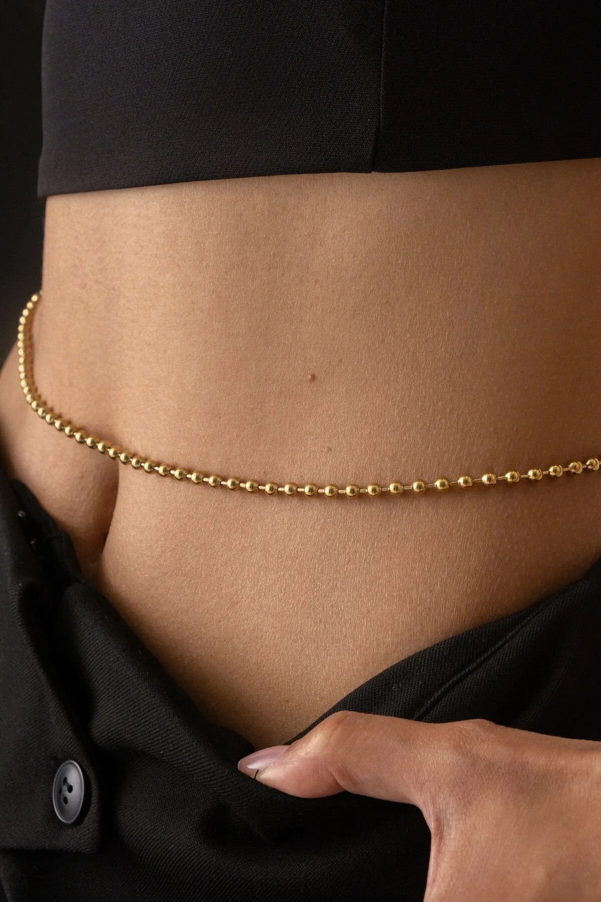 Çelik Toplu Bel Zinciri Dorika Topçuklu Yazın Günlük Kullanıma Uygun Kararmaz Zincir 60-75cm 3mm