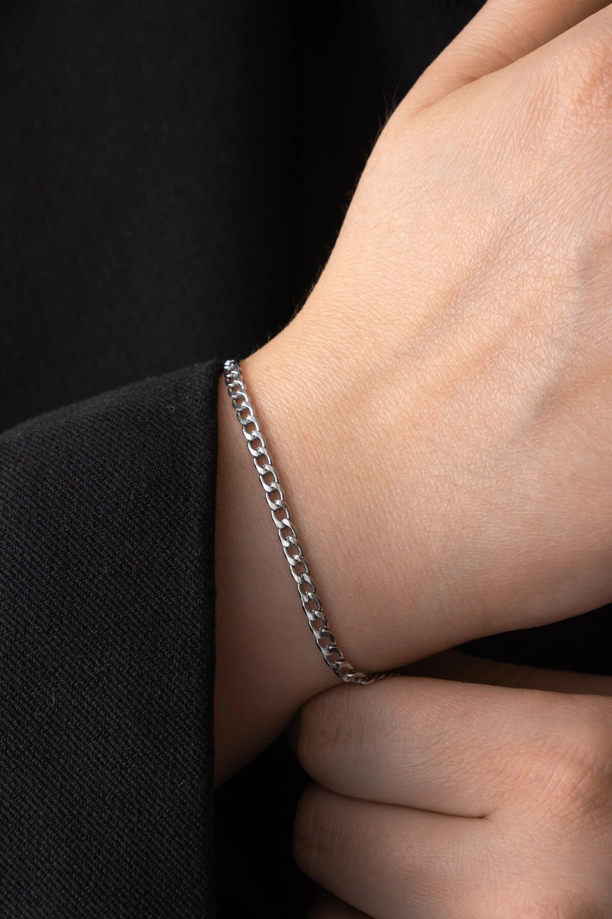 Çelik İnce Gurmet Zincir Bileklik 3mm Kararmaz 17cm+4cm&21cm Unisex