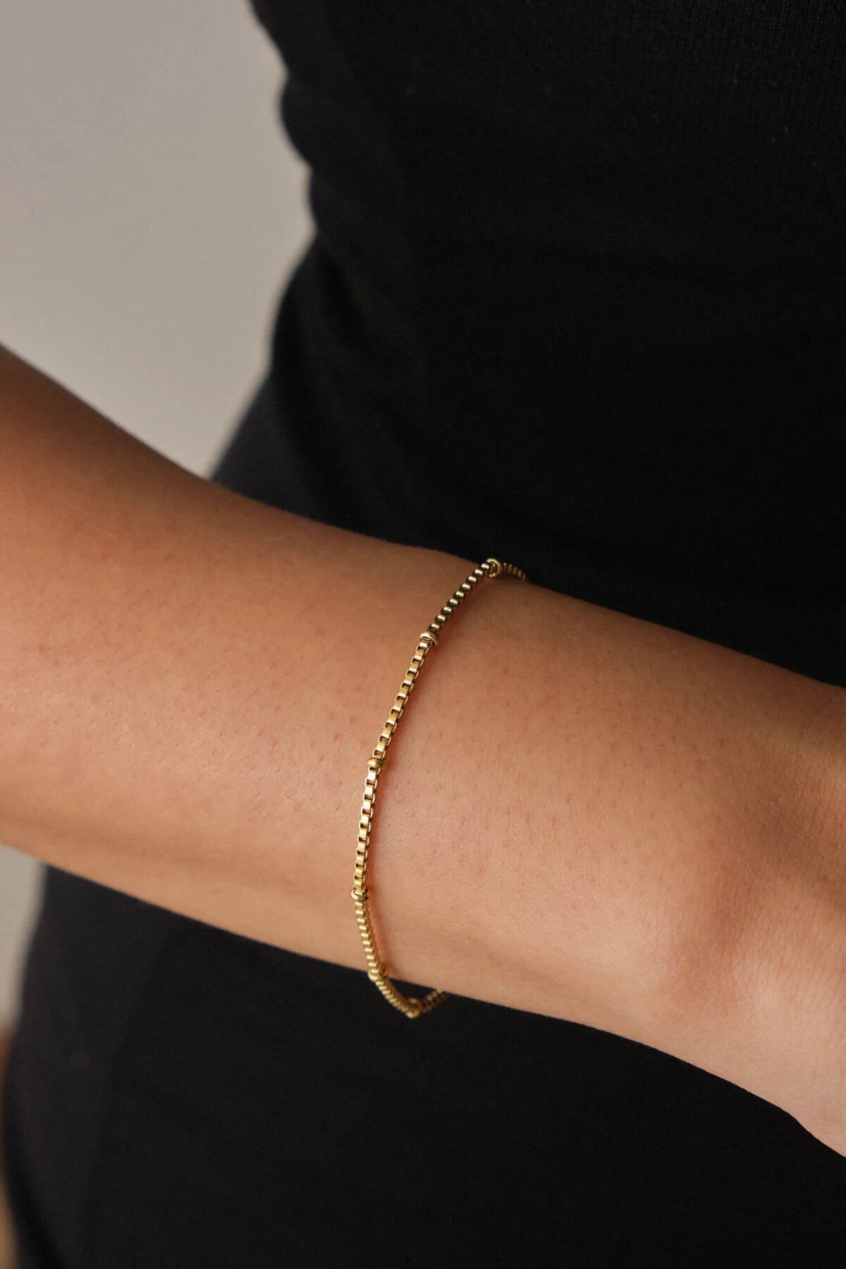 Çelik Toplu Kutu Kare Zincir Bileklik Minimal Kararmaz 17+4cm 1mm