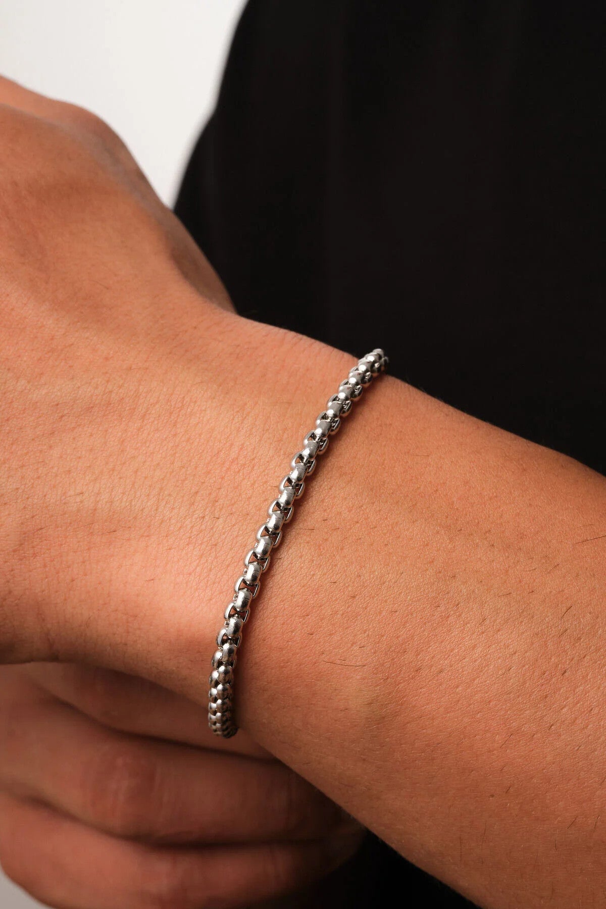 Çelik Top Erkek Bileklik 3mm Yuvarlak Kararmaz Zincir 20cm