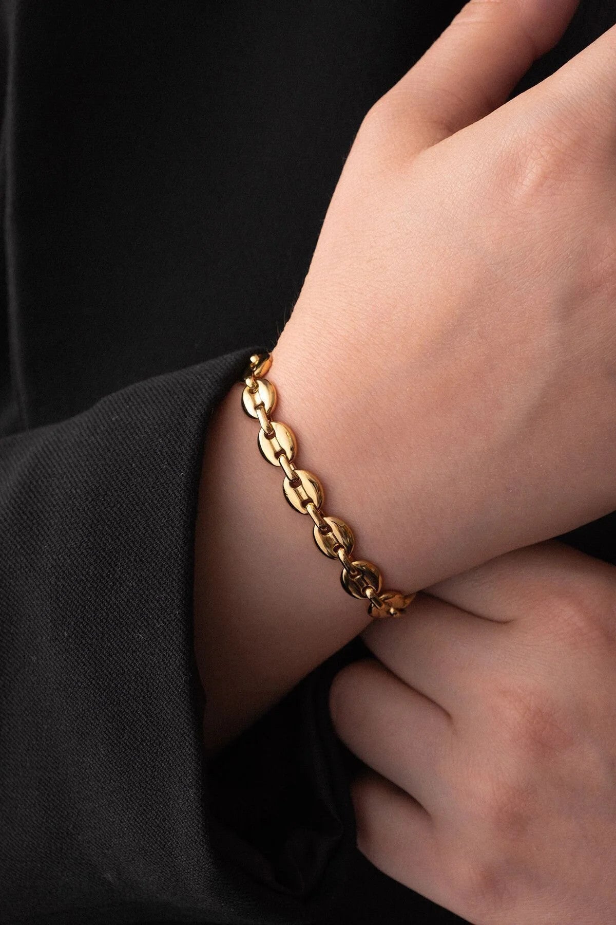 Çelik Gemici Model Zincir Bileklik Kahve Çekirdeği 5mm Zincir Unisex 17cm+4cm&21cm