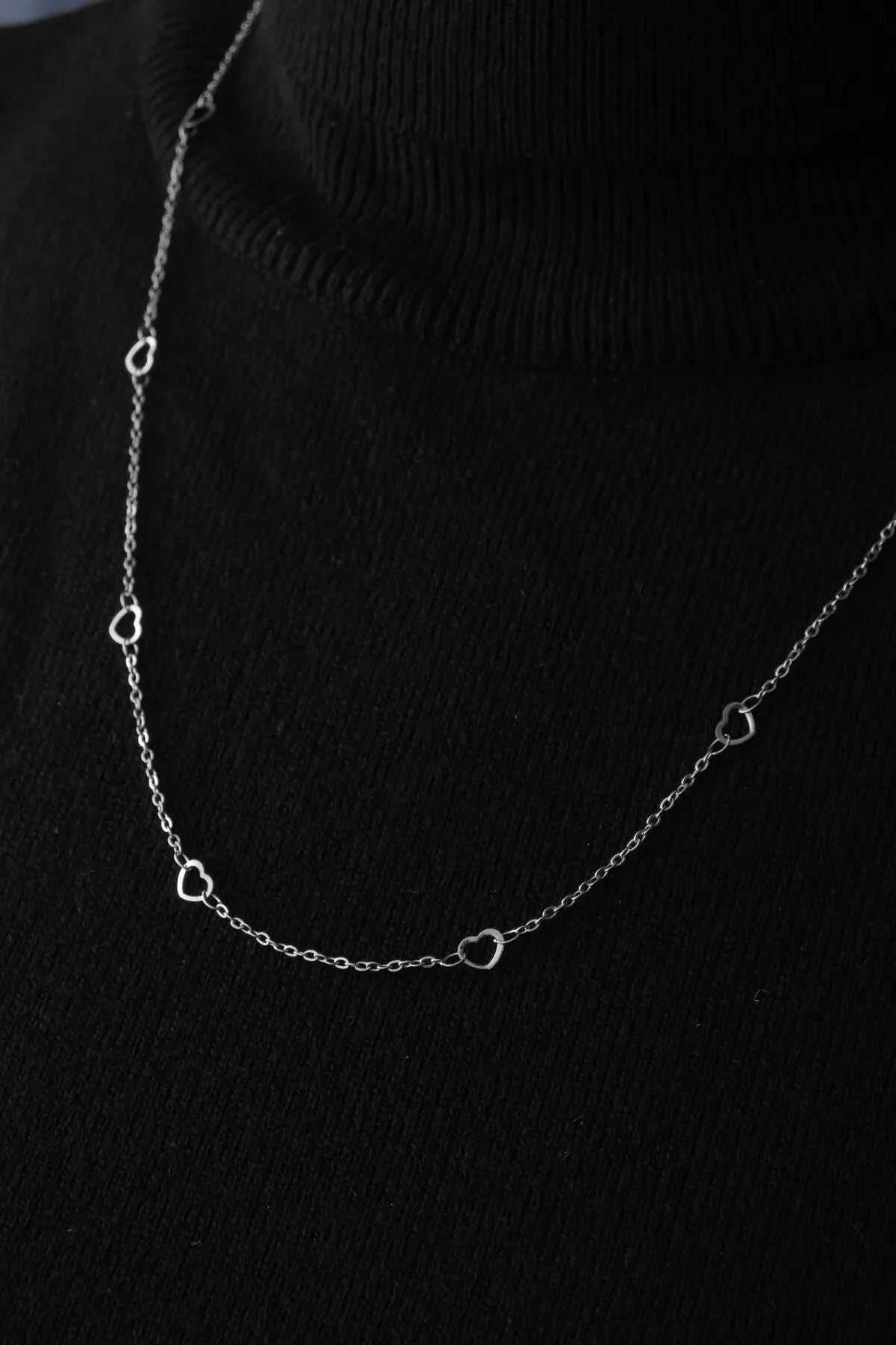 Çelik Kalpli Ince Klasik Zincir Kolye Ince Forse Kalp Zincir 1mm Zarif Minimal