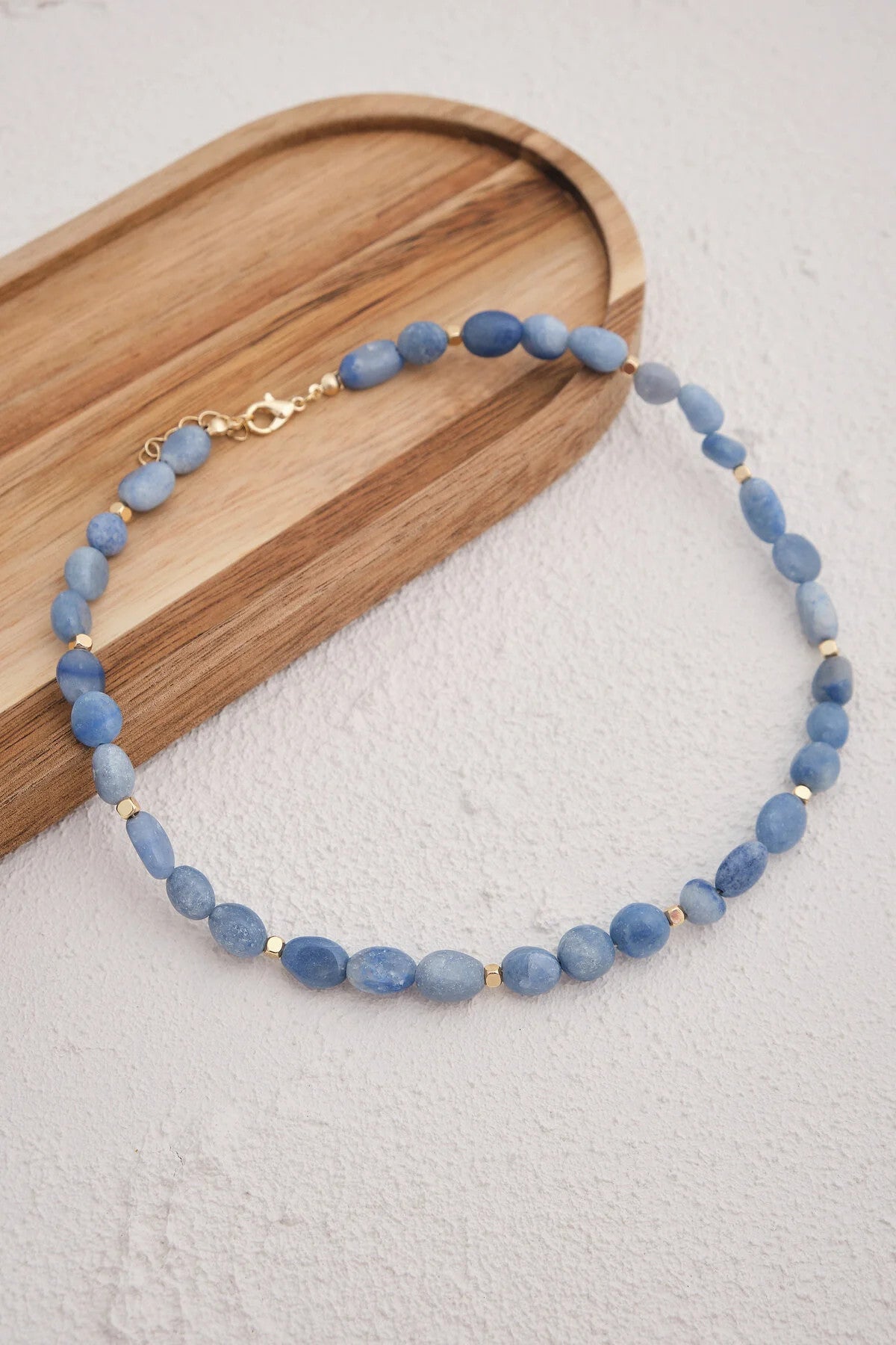 Akik Doğal Taş Kolye 40cm+5cm El İşi Özel Yapım Gerçek Mavi Akik Taşı