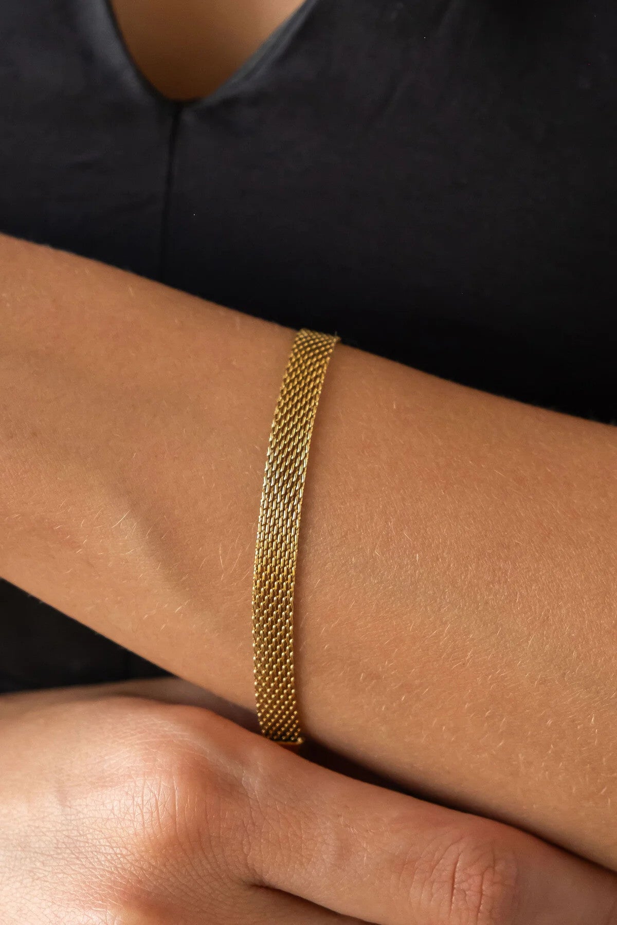 Çelik Örgü Bileklik Altın Kararmaz Örme Hasır Bileklik 18cm+5cm