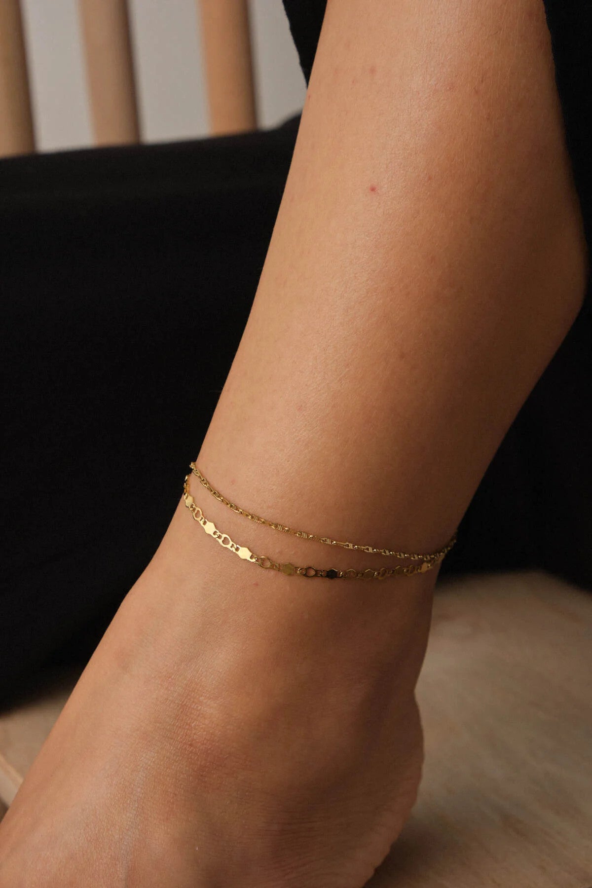 Çelik 2'li Kombin Dokulu Fermuar Ve Pullu Plaka Zincir Halhal Minimal Kararmaz 22+4cm