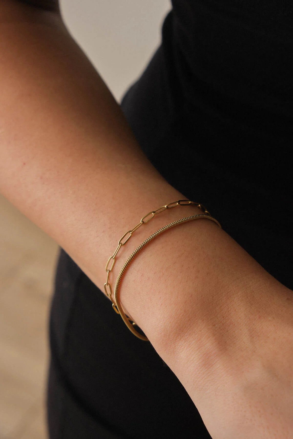 Çelik 2'li Kombin Ataç ve İnce İtalyan Zincir Bileklik Minimal Kararmaz 17+4cm