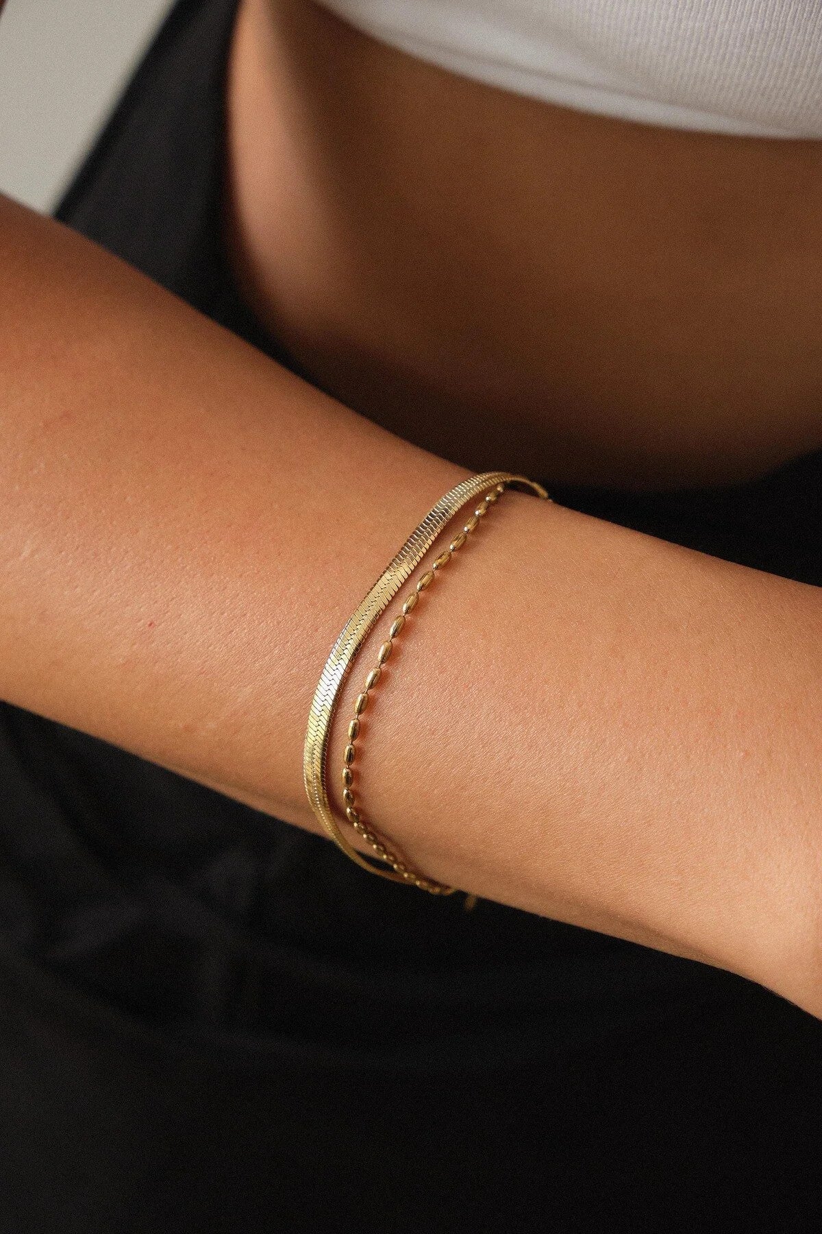 Çelik İtalyan Zincirli 2li Bileklik Kararmaz 17+6cm 3mm & 1mm Günlük Kullanıma Uygun