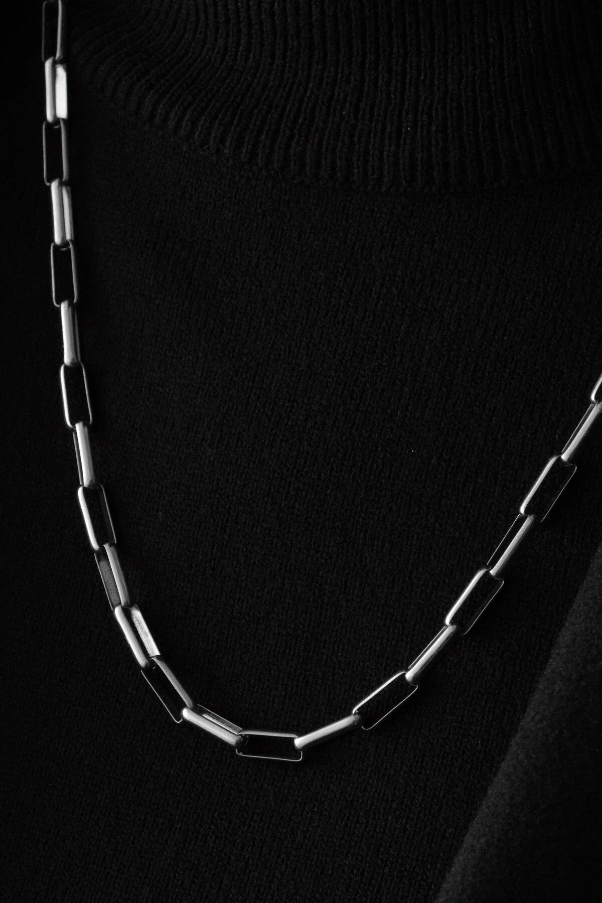 Çelik Dikdörtgen Zincir Kolye Kararmaz Zincir Unisex Gümüş